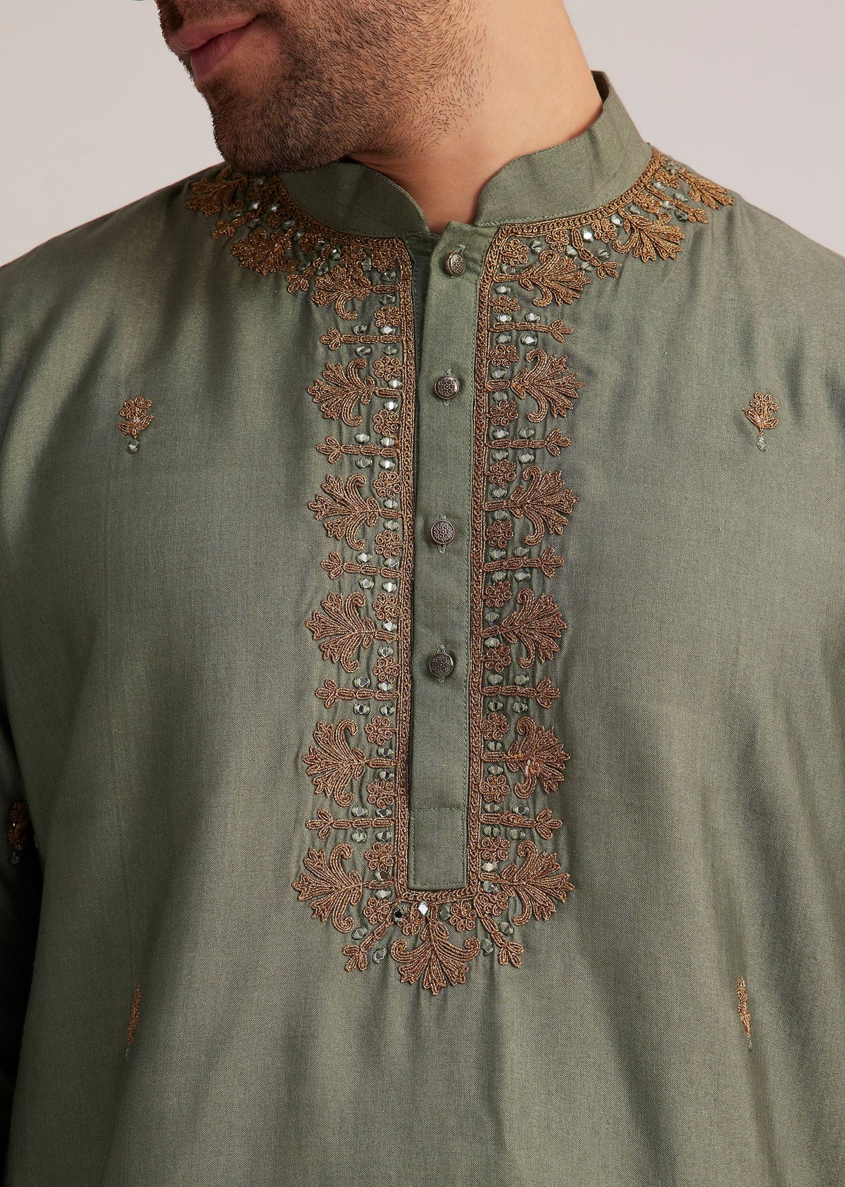 Green Embroidered Kurta Set