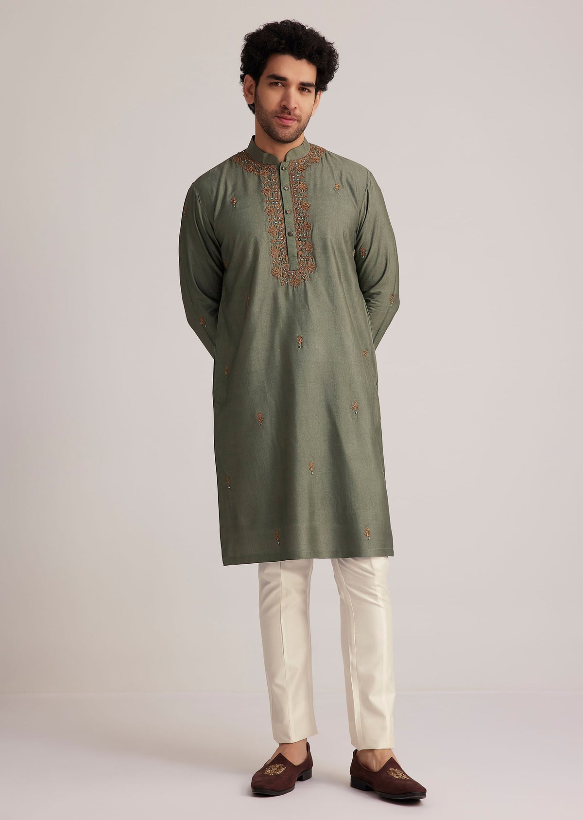 Green Embroidered Kurta Set