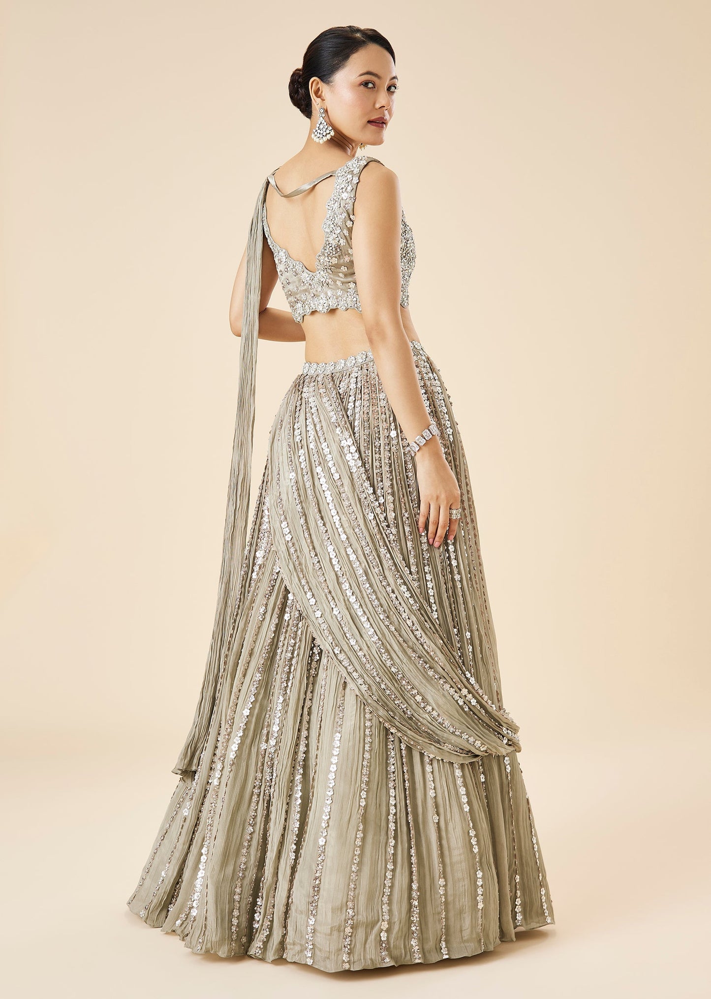 Grey Embroidered Fusion Lehenga Set