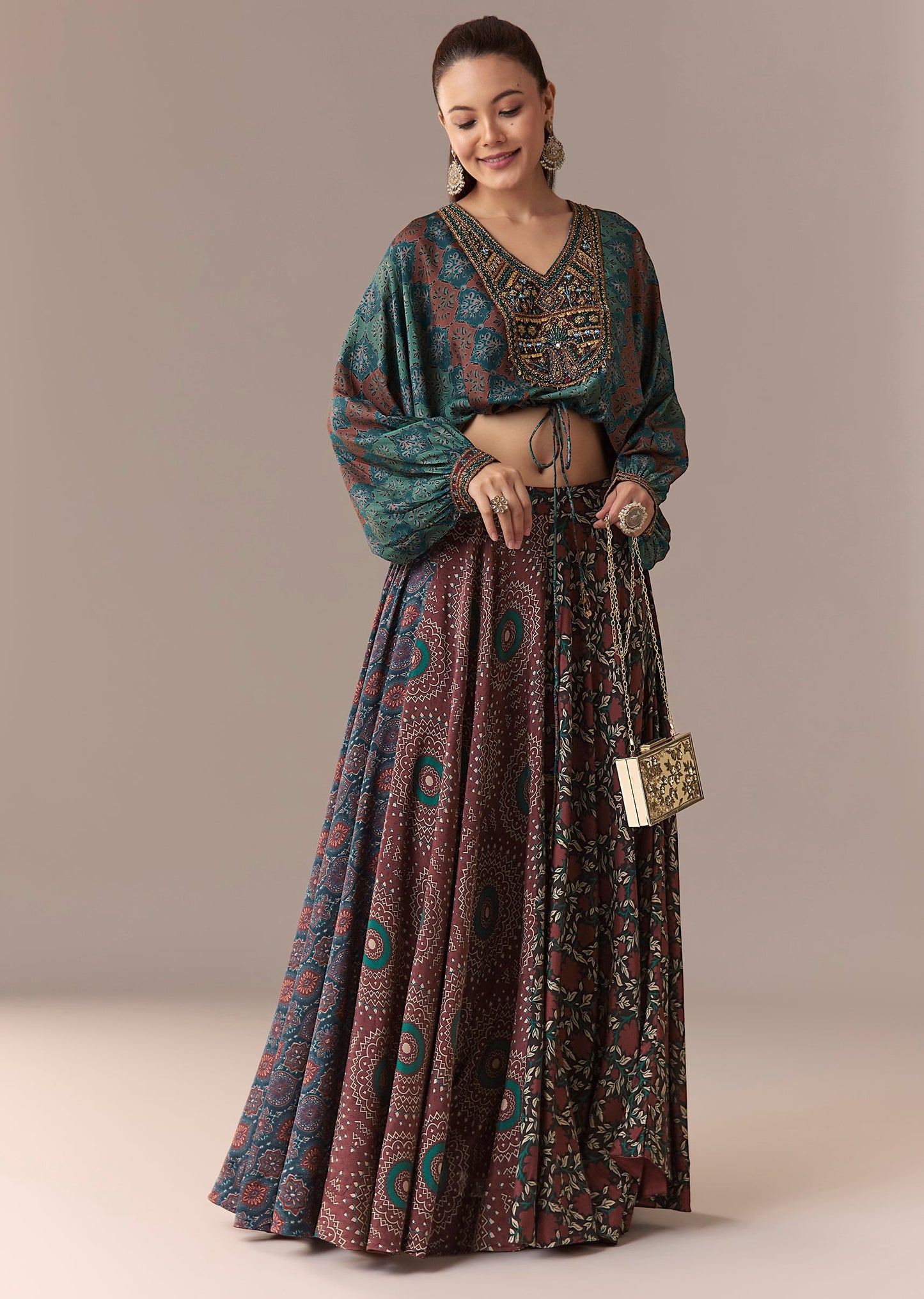 Indigo Printed Crop Top Skirt Set