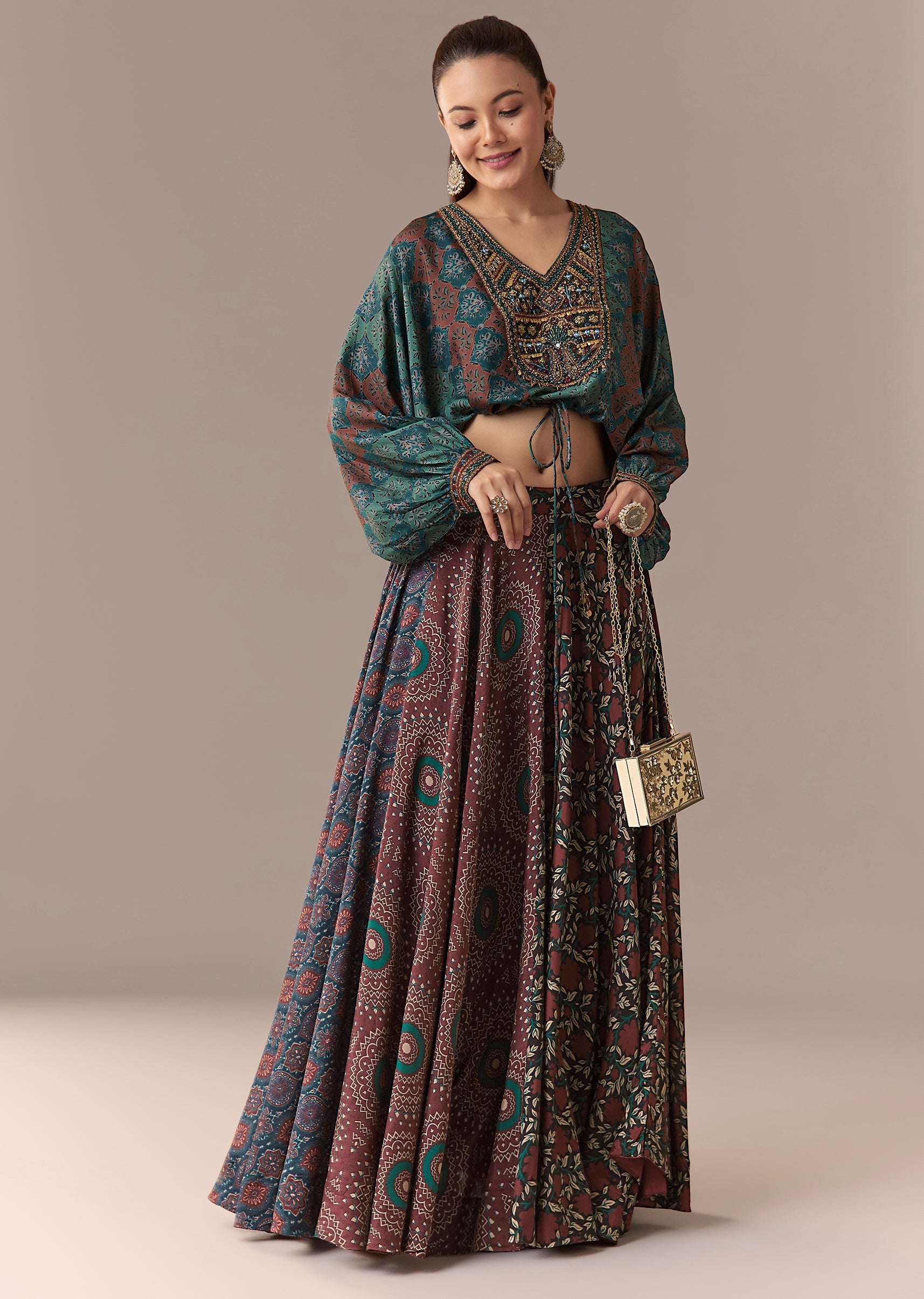 Indigo Printed Crop Top Skirt Set