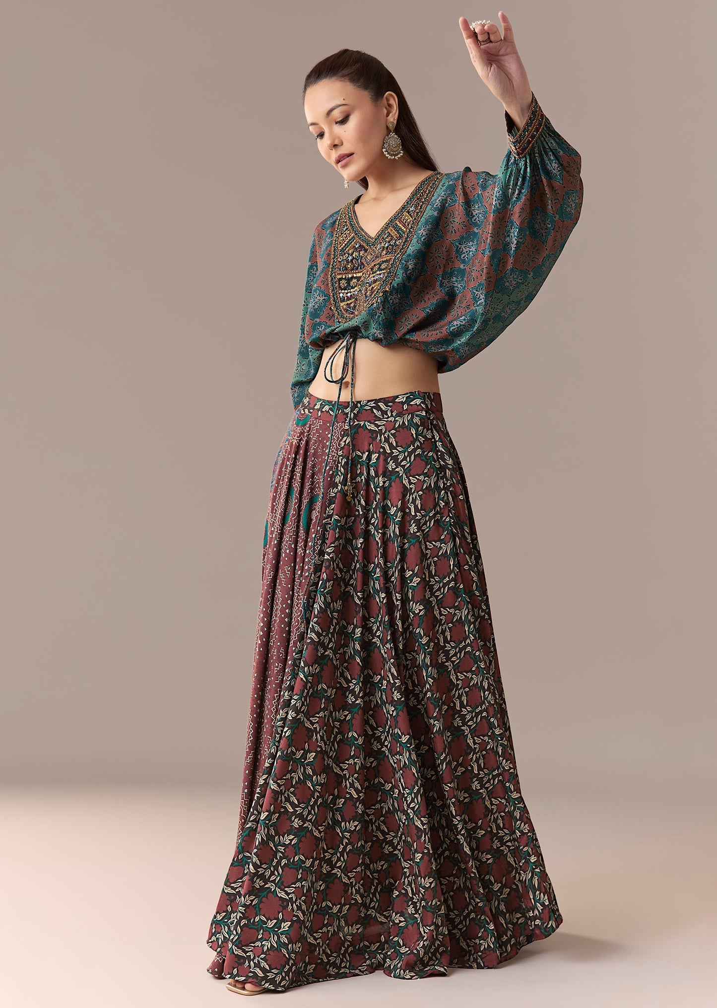 Indigo Printed Crop Top Skirt Set