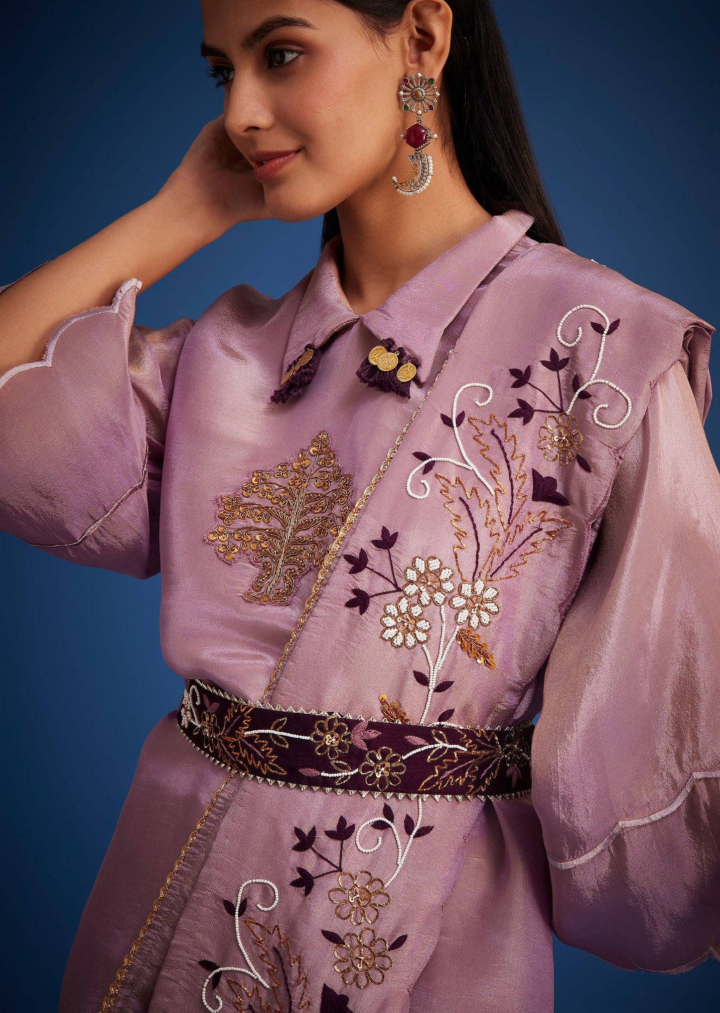 Lavender Tissue Embroidered Dhoti Set