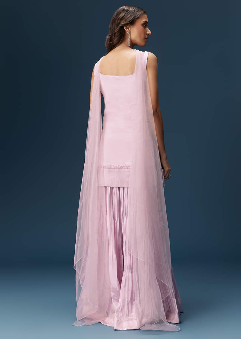 Lilac Sharara Suit With Choker And Ruched Sharara