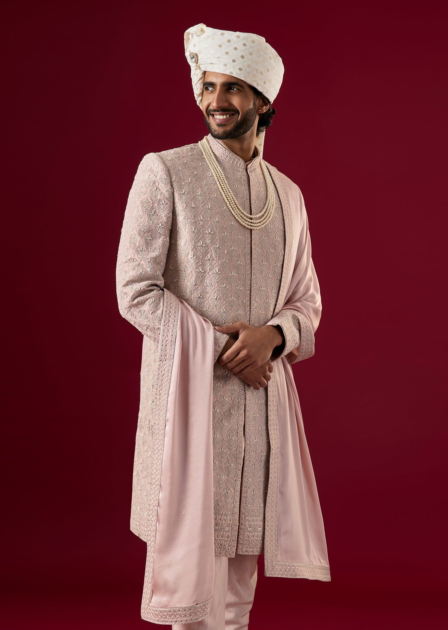 Lilac Silk Sherwani Set With Zari Work