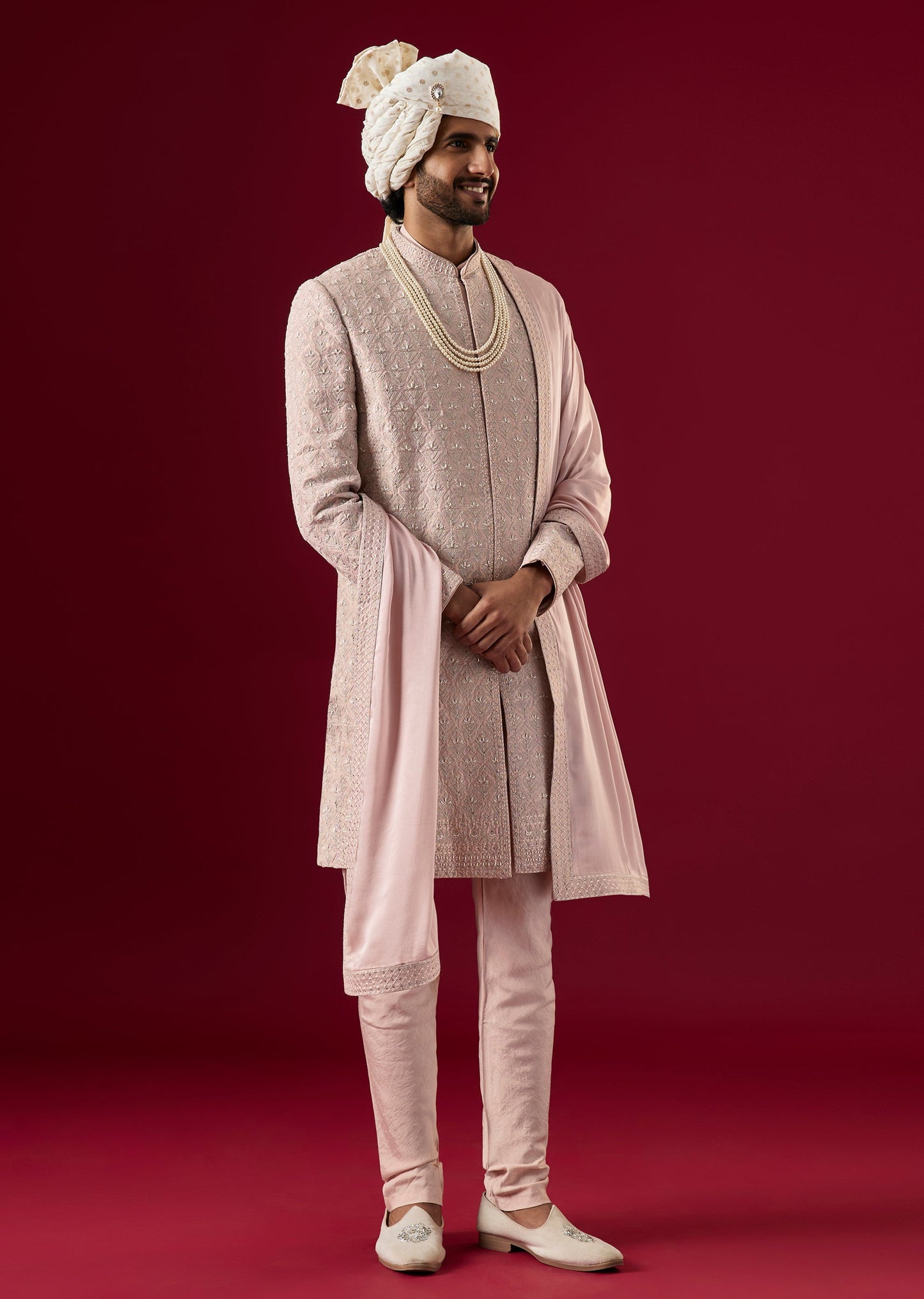 Lilac Silk Sherwani Set With Zari Work