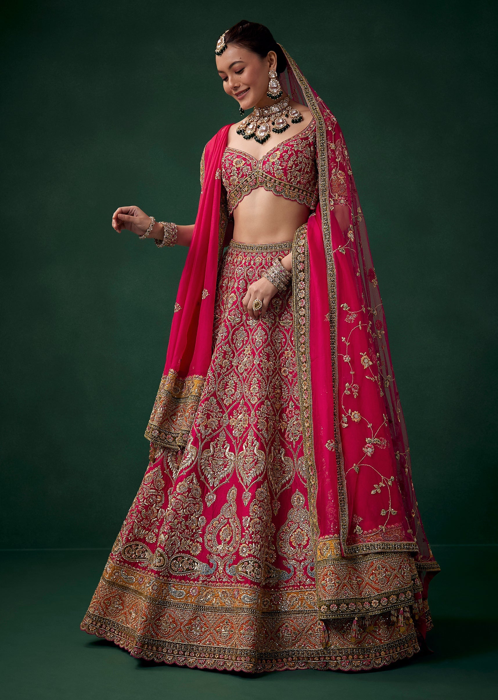 Magenta Sequin and Zari Embroidered Bridal Lehenga Set