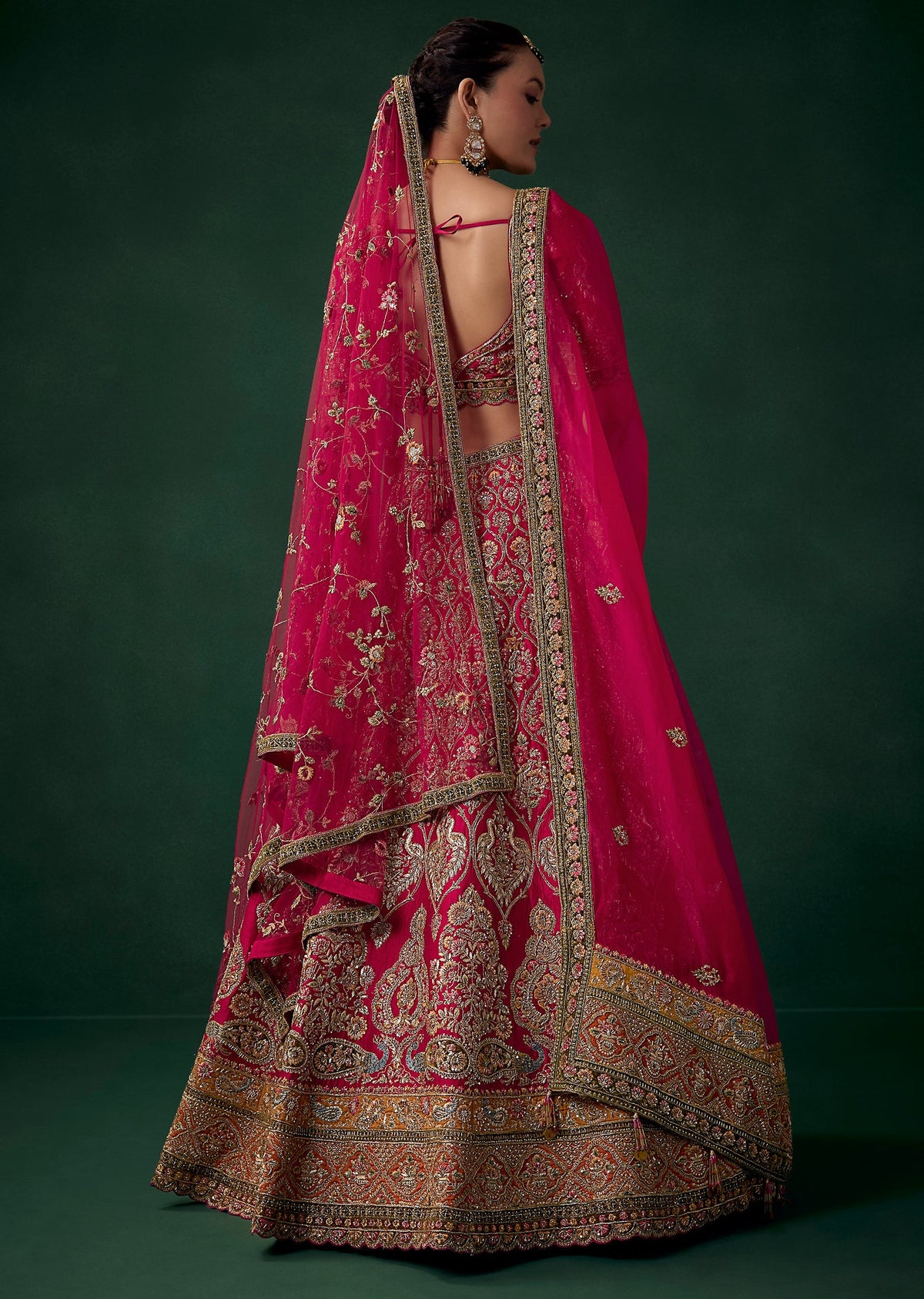 Magenta Sequin and Zari Embroidered Bridal Lehenga Set