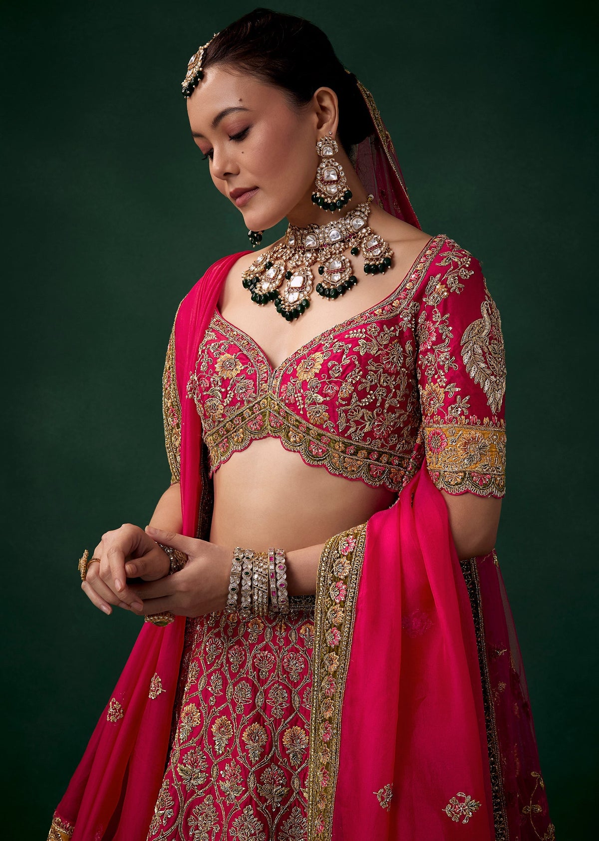 Magenta Sequin and Zari Embroidered Bridal Lehenga Set