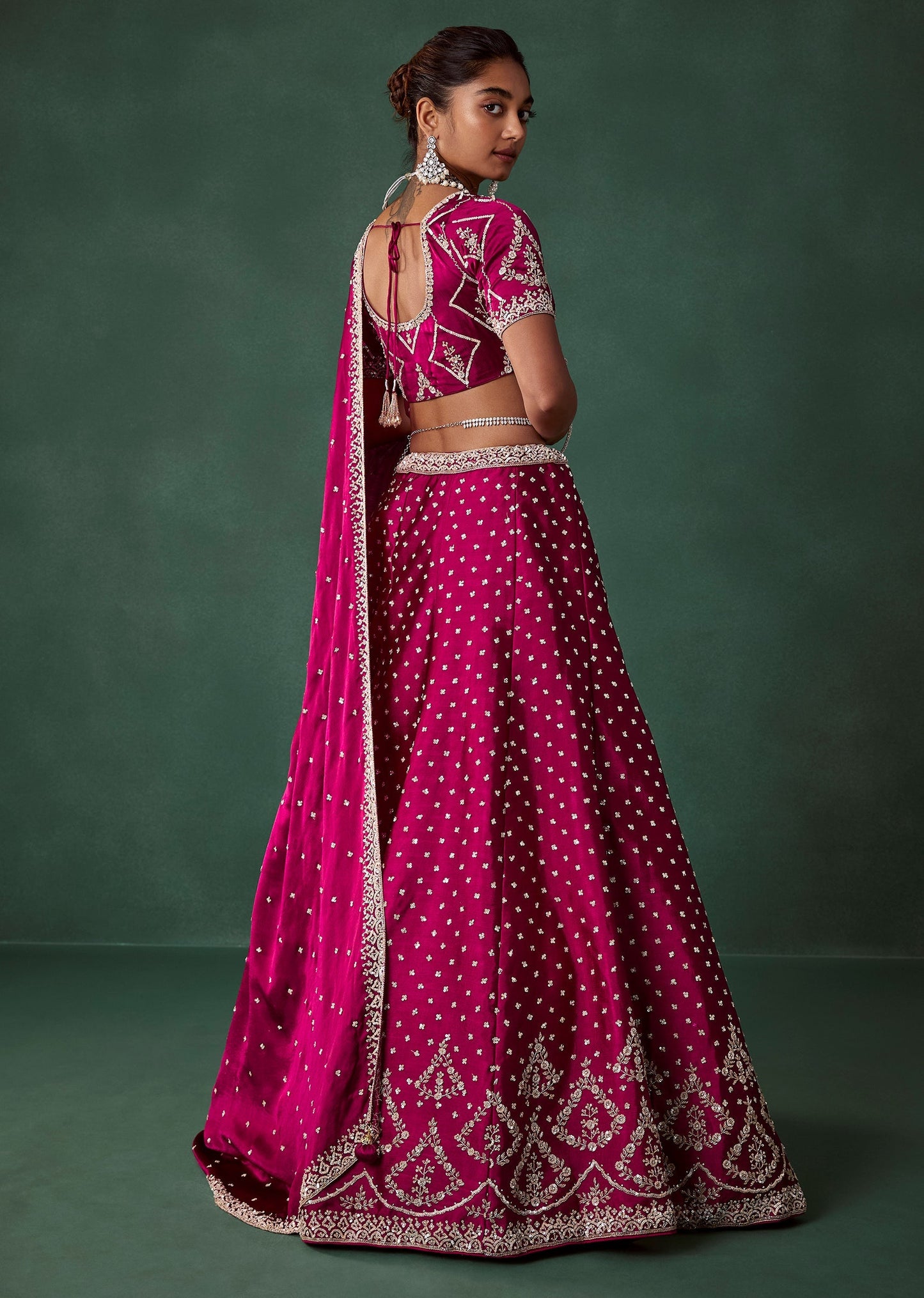 Maroon Embroidered Satin Bridal Lehenga Set with Cutdana