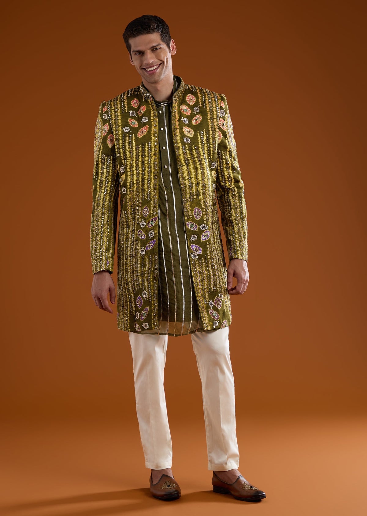 Mehendi Green Indowestern Kurta Set with Zardozi Work