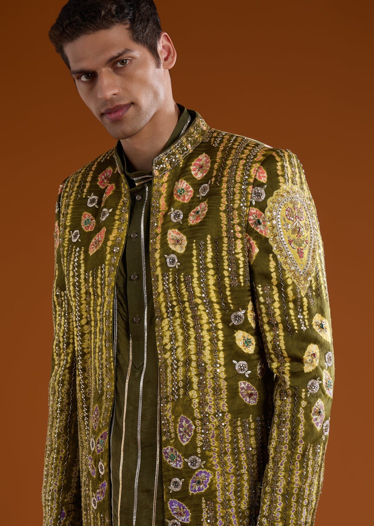 Mehendi Green Indowestern Kurta Set with Zardozi Work