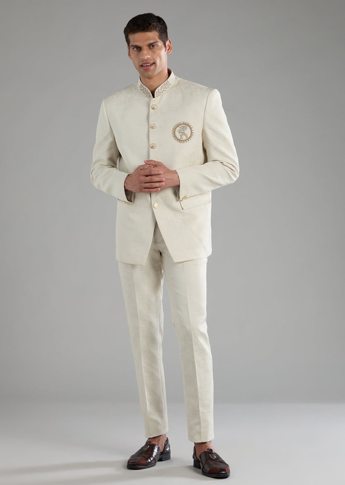 Off White Embroidered Jodhpuri and Pant Set