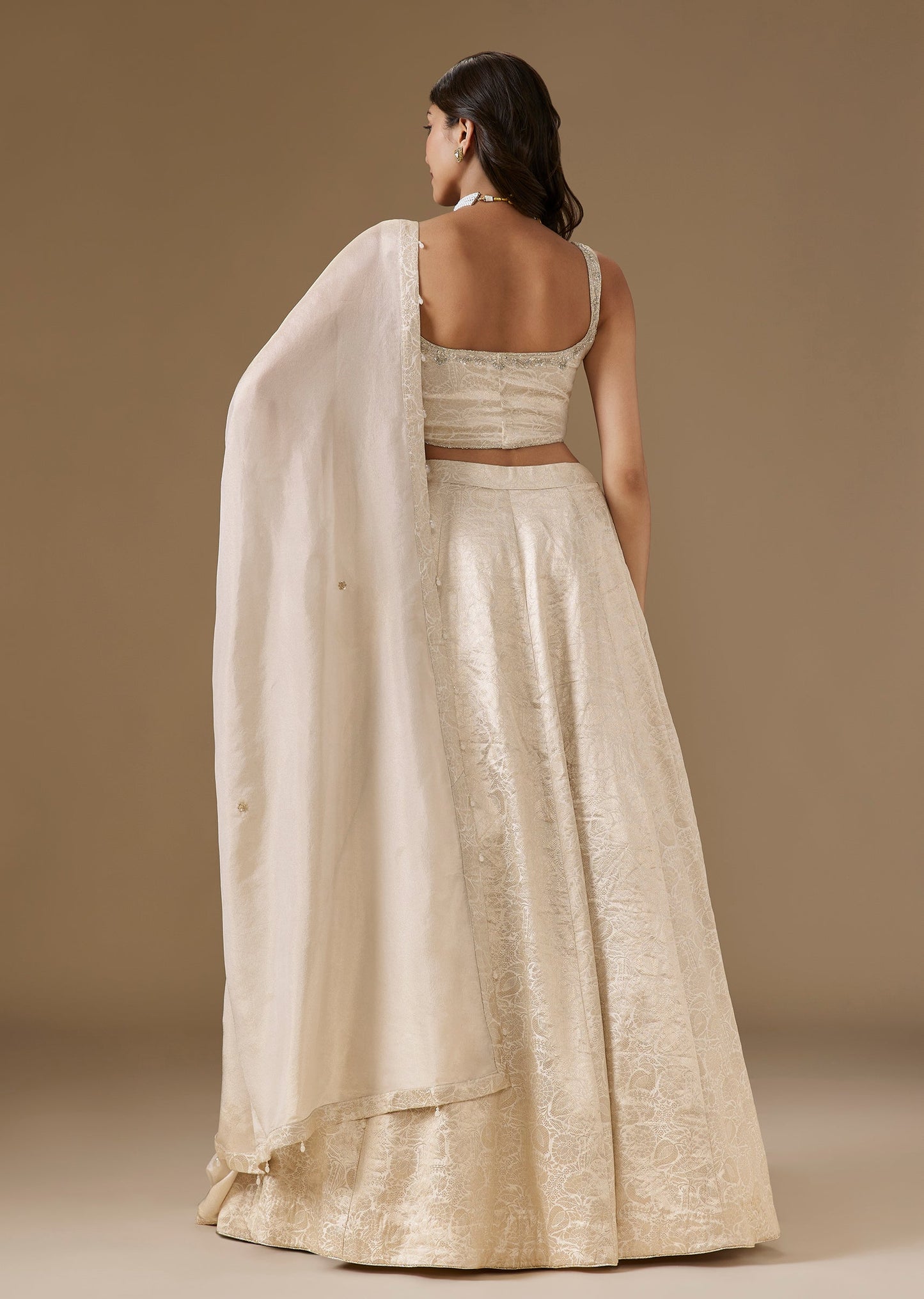 Off White Pure Banarasi Silk Kalidar Lehenga Set