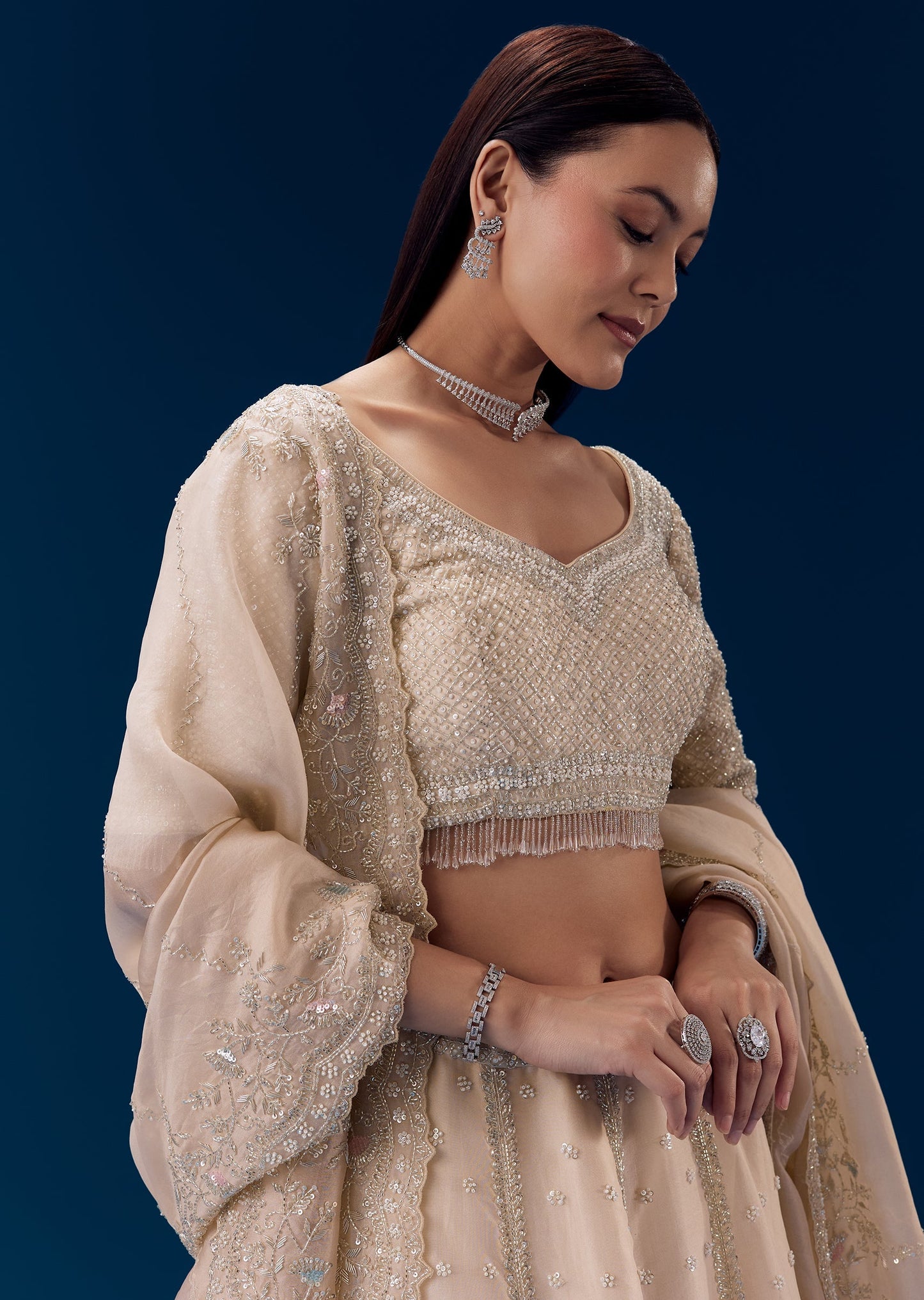 Off White Resham Work Bridal Lehenga Set