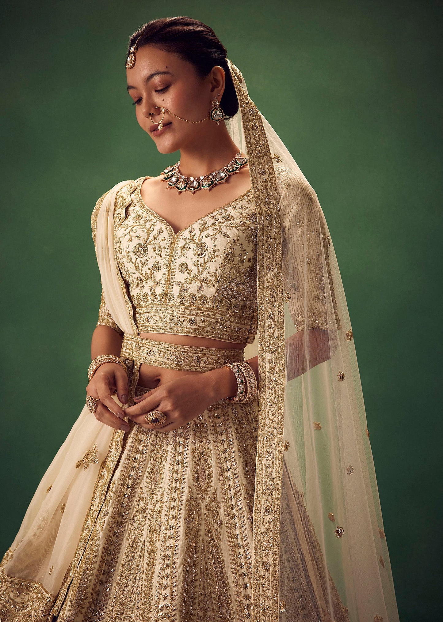 Off White Lehenga Set With Zari And Sequins Work