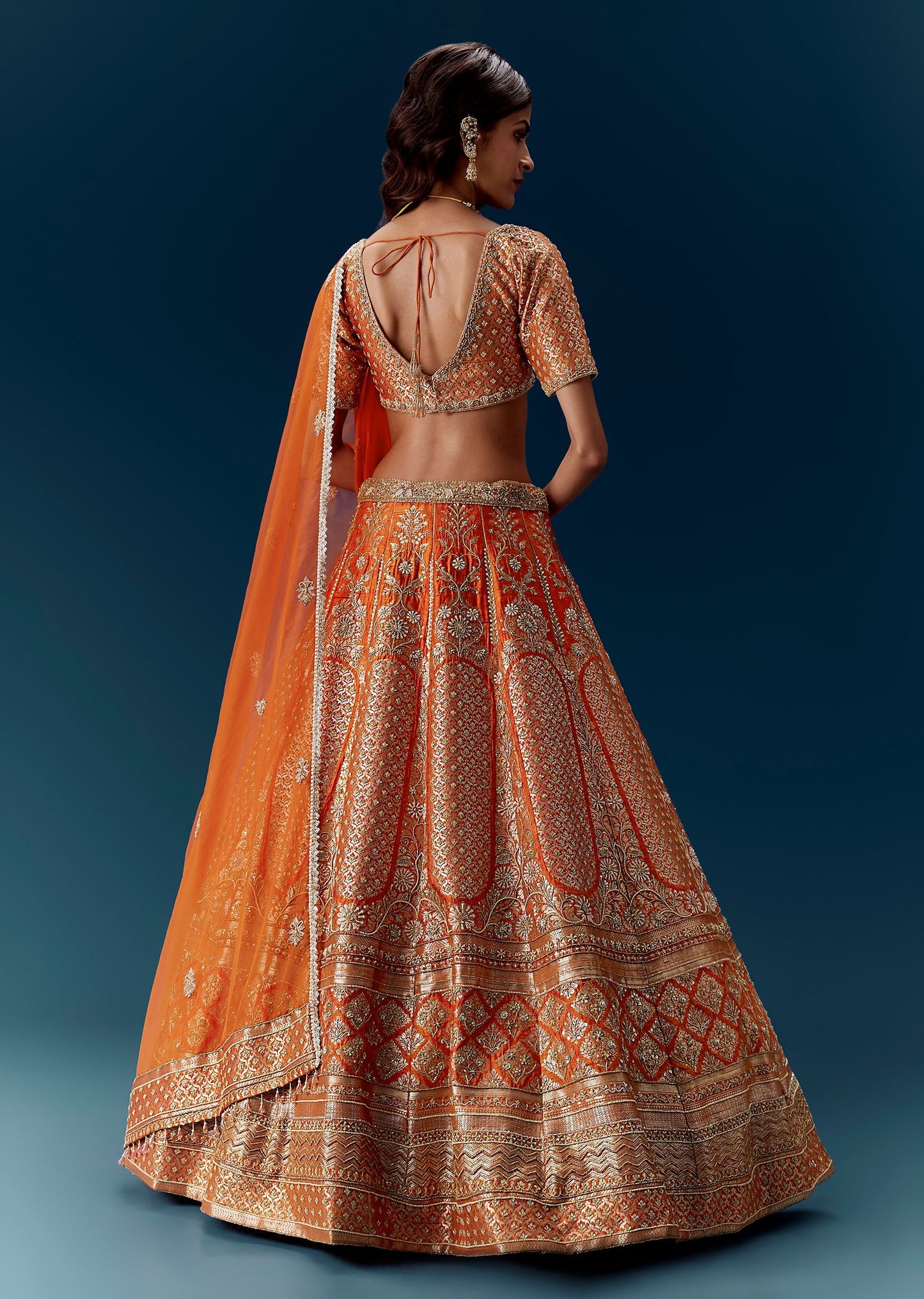 Orange Banarasi Embroiderede Bridal Lehenga With Dupatta