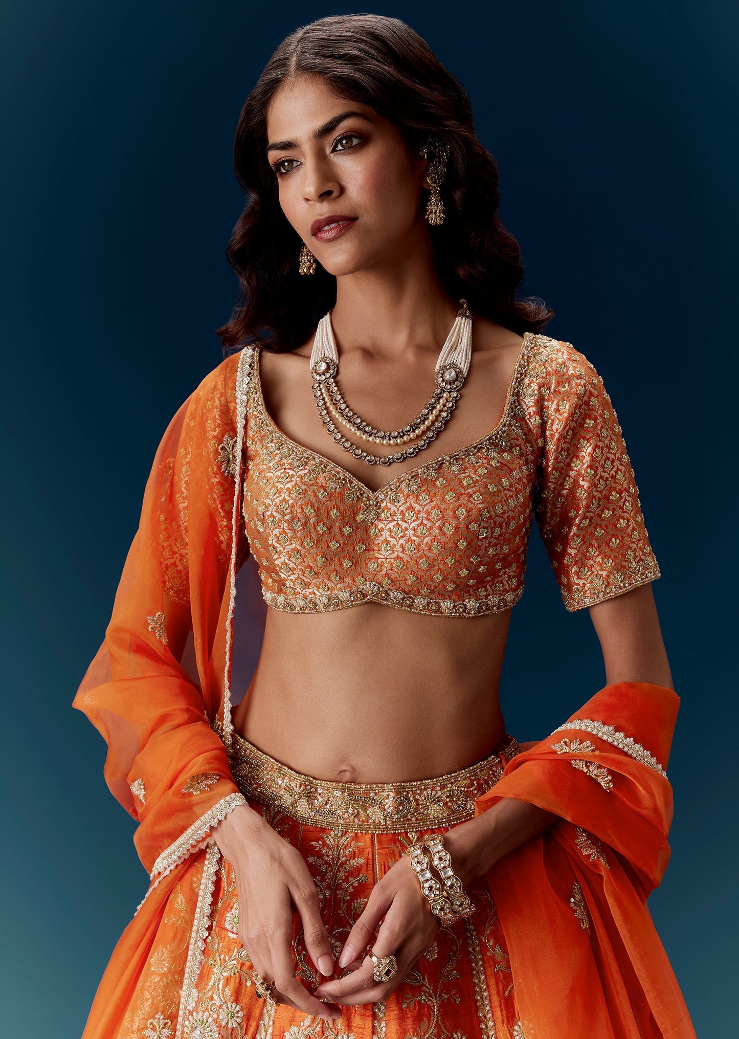 Orange Banarasi Embroiderede Bridal Lehenga With Dupatta