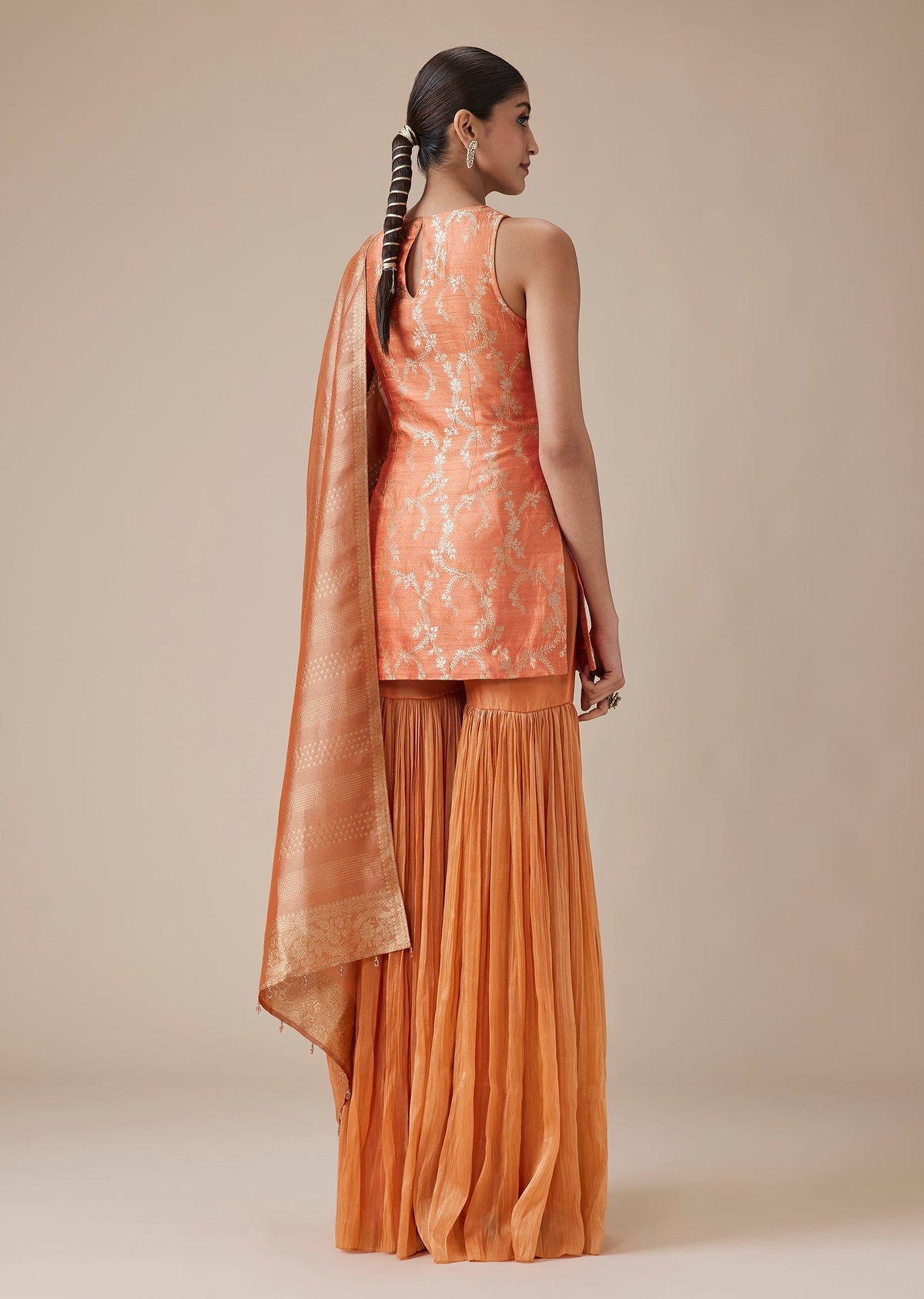 Orange Brocade Sharara Suit Set