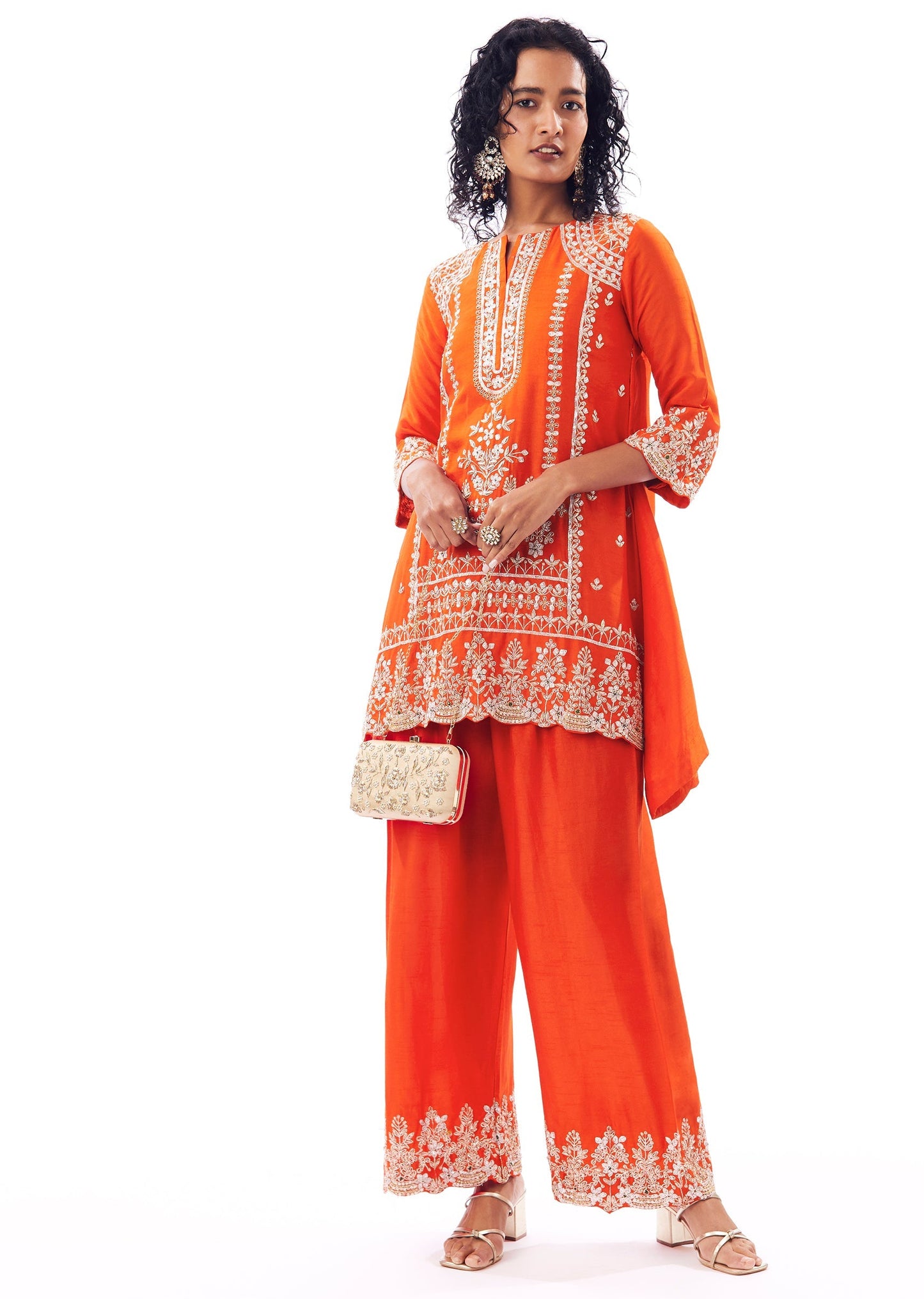 Orange Coord Set With Zardosi And Gotta Accents