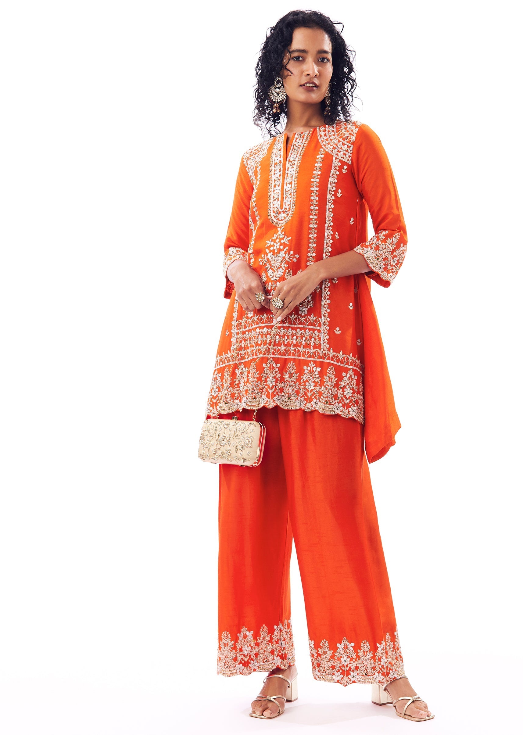 Orange Coord Set With Zardosi And Gotta Accents