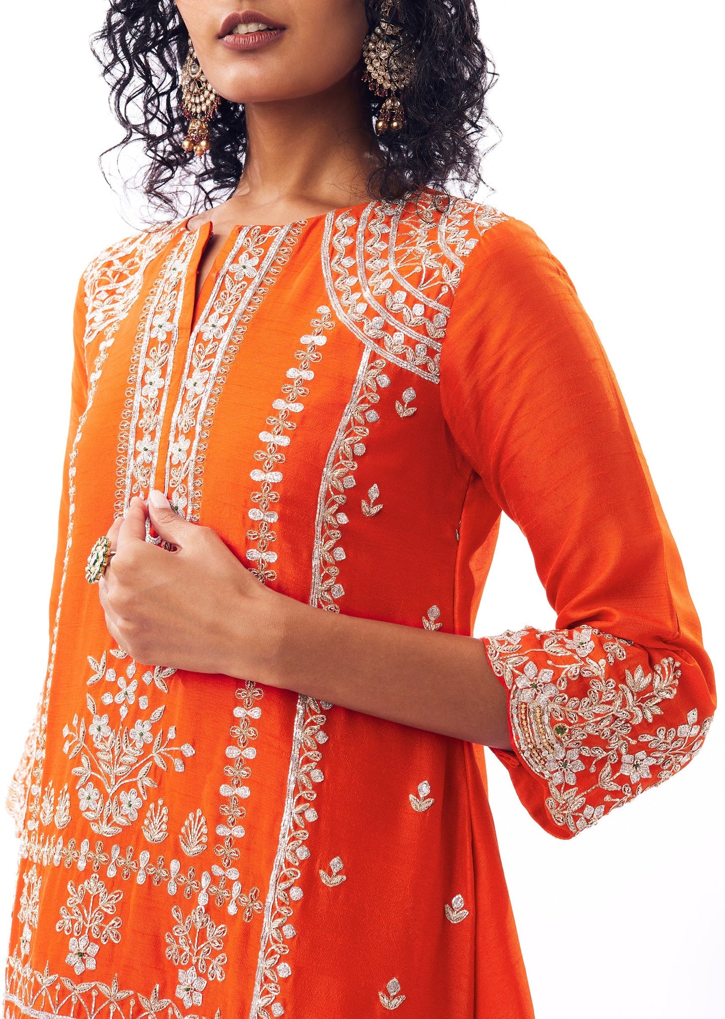 Orange Coord Set With Zardosi And Gotta Accents