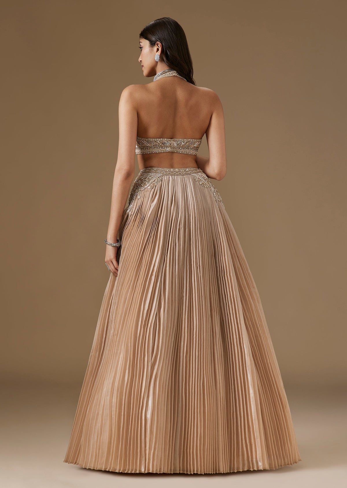 Oyster Hand Embroidered Organza Lehenge Choli