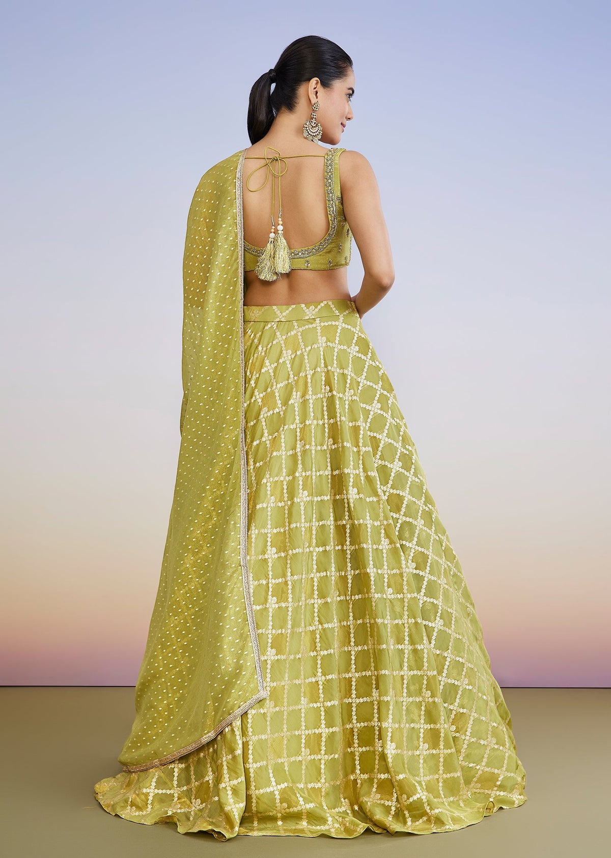 Parrot Green Organza Lehenga