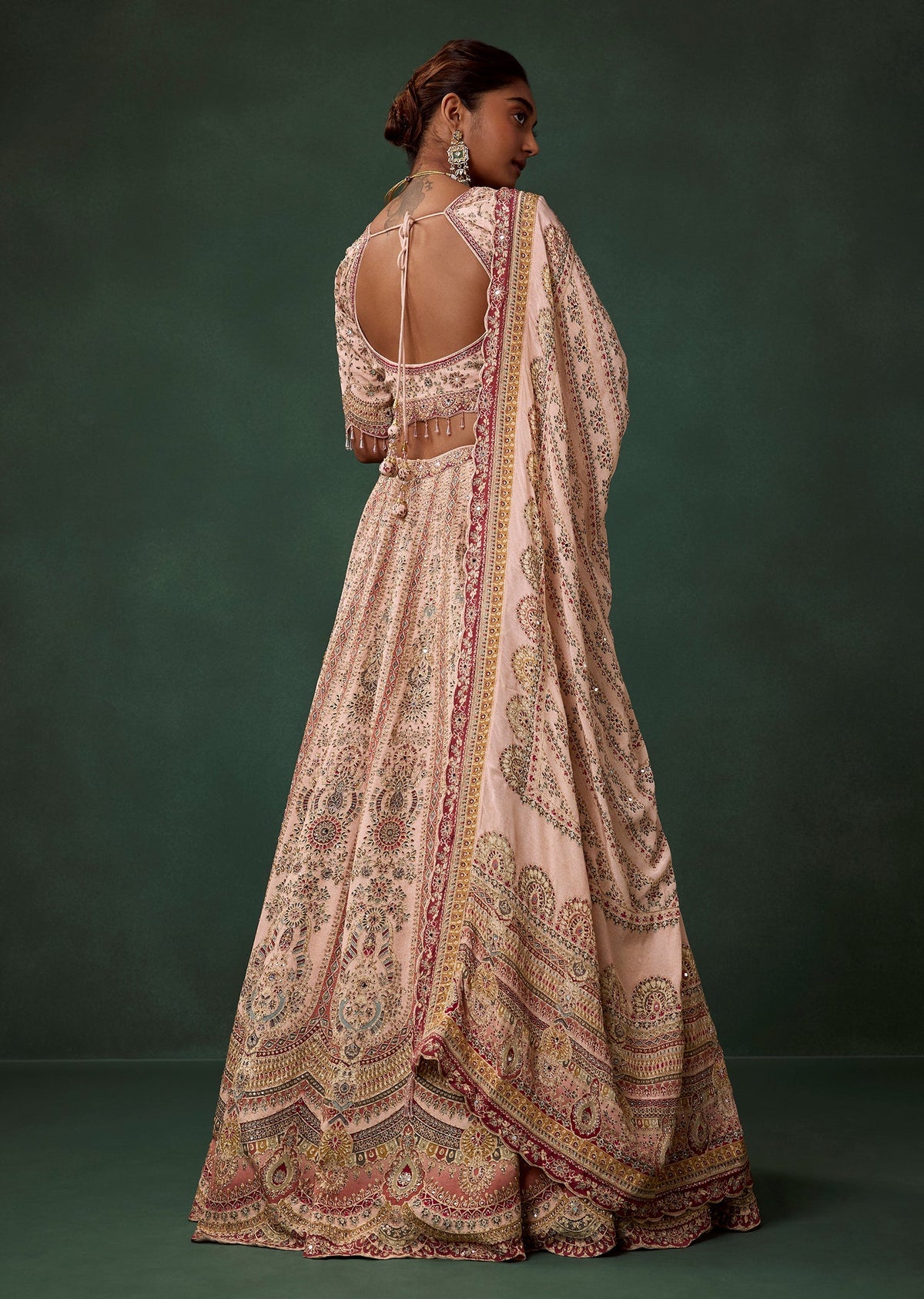 Peach Kali Bridal Georgette Lehenga Set with Zari Embroidery