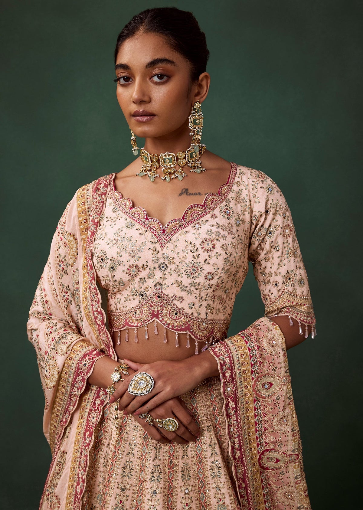 Peach Kali Bridal Georgette Lehenga Set with Zari Embroidery