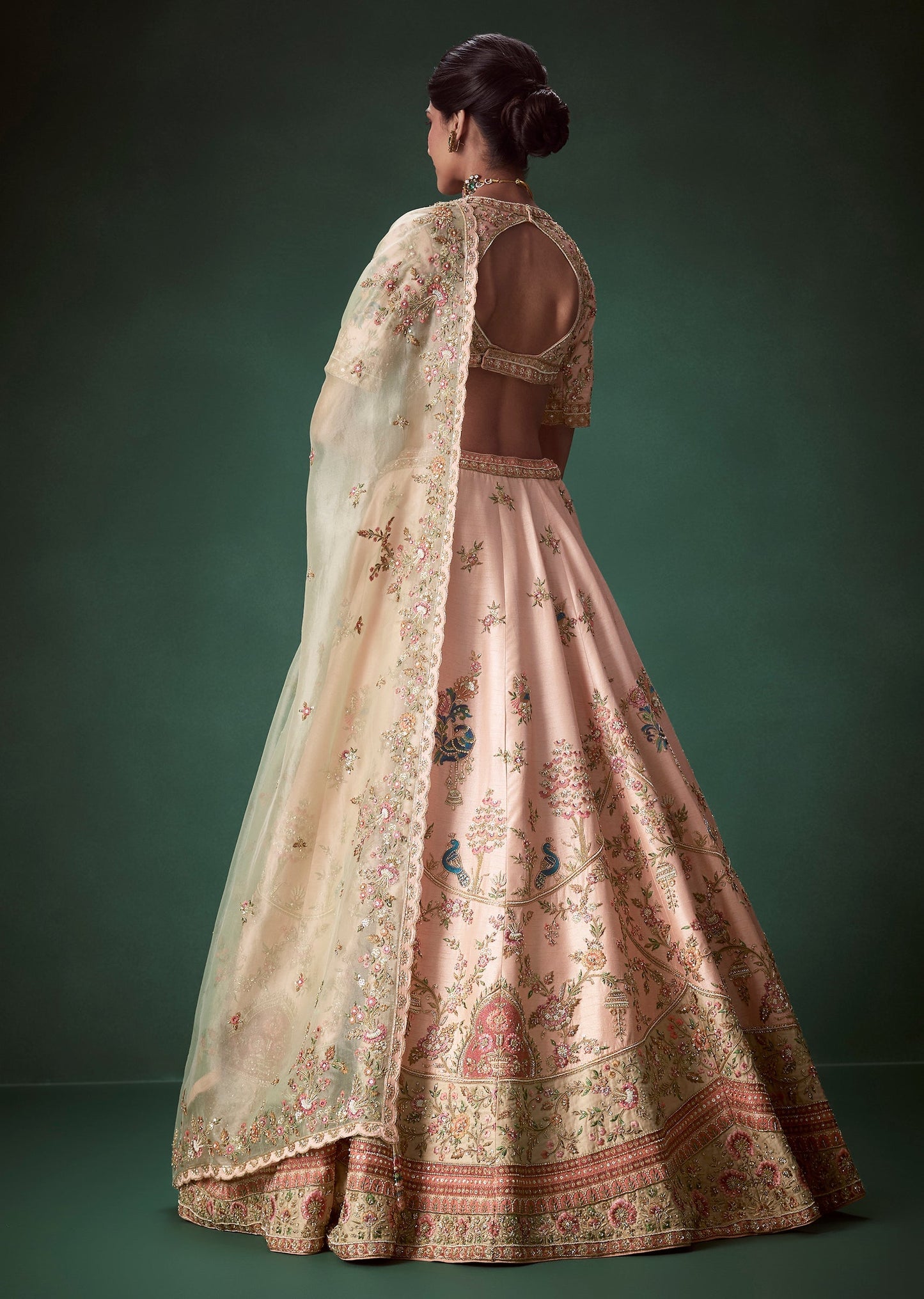 Peach Moti Embellished Bridal Lehenga Set