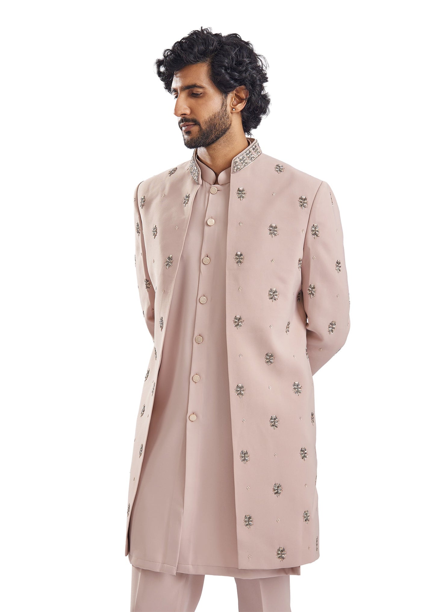 Peach Zardosi Indo Western Mens Set