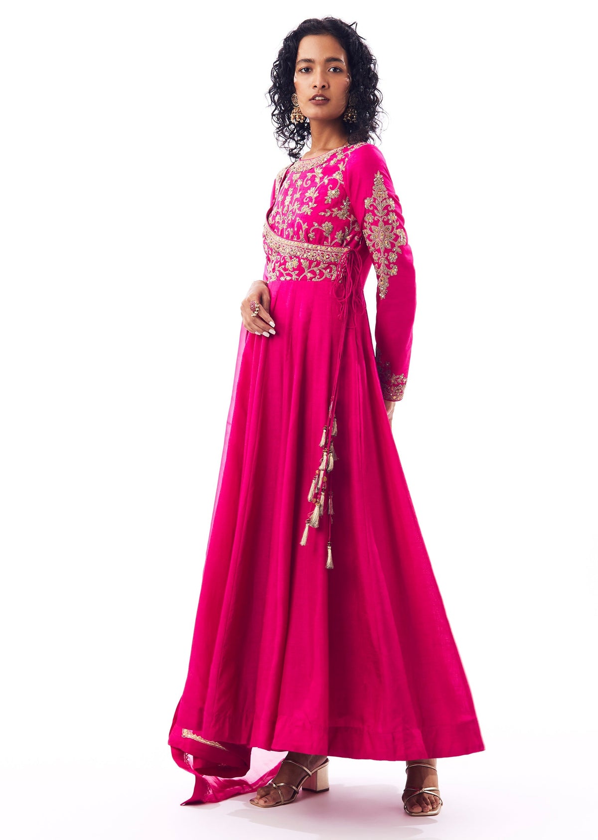 Pink Angarkha Anarkali With Zari And Sequin Detailing
