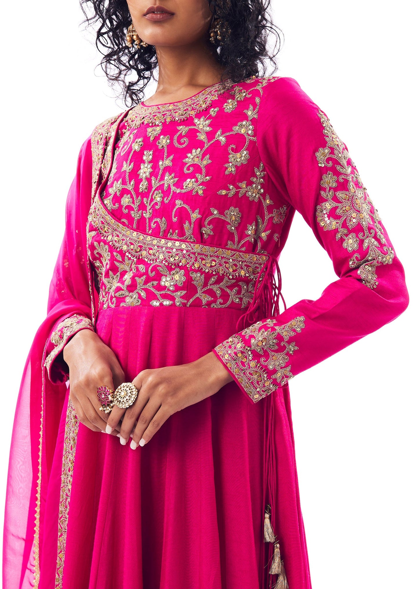 Pink Angarkha Anarkali With Zari And Sequin Detailing