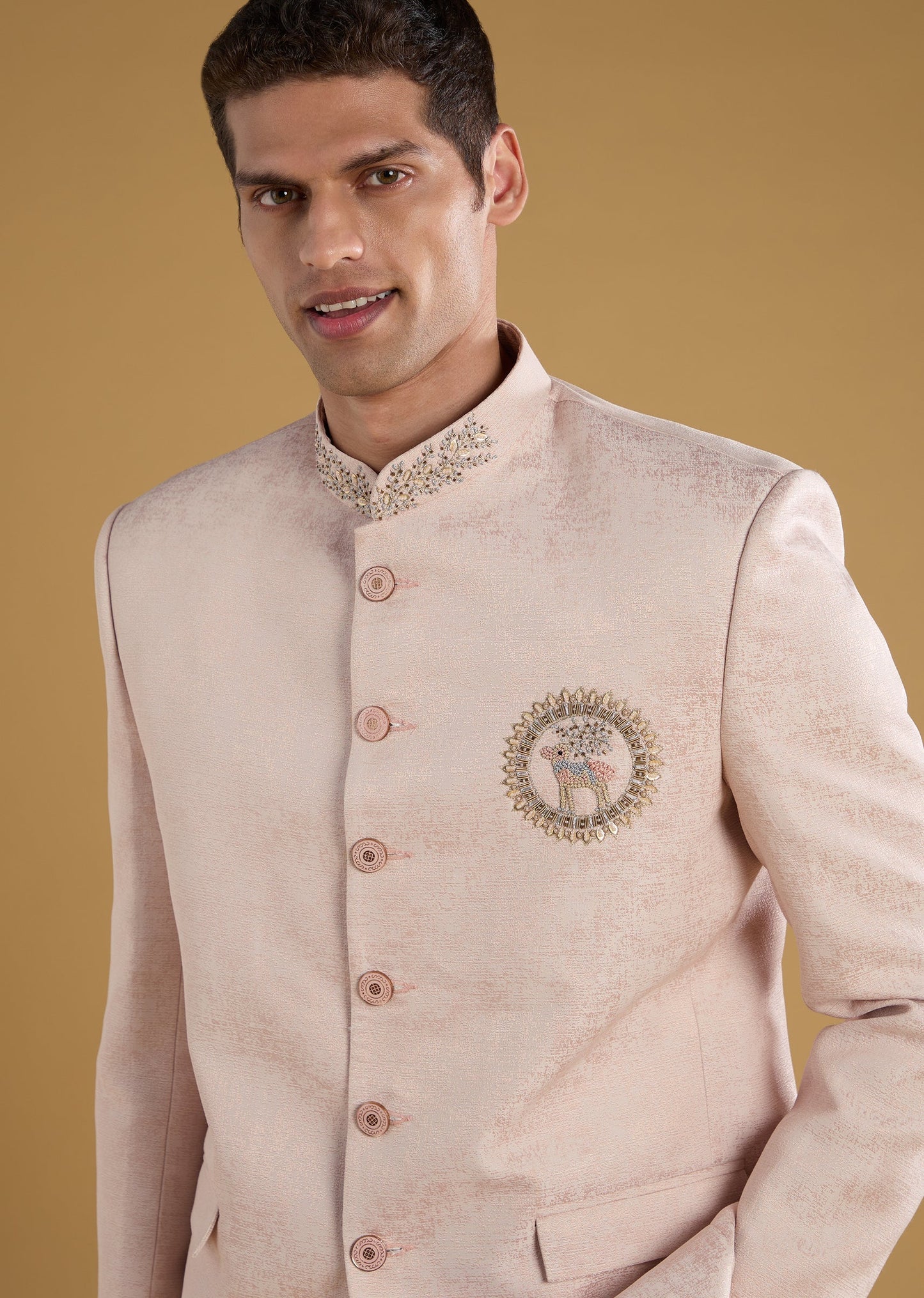 Pink Button Front Jodhpuri and Pant Set