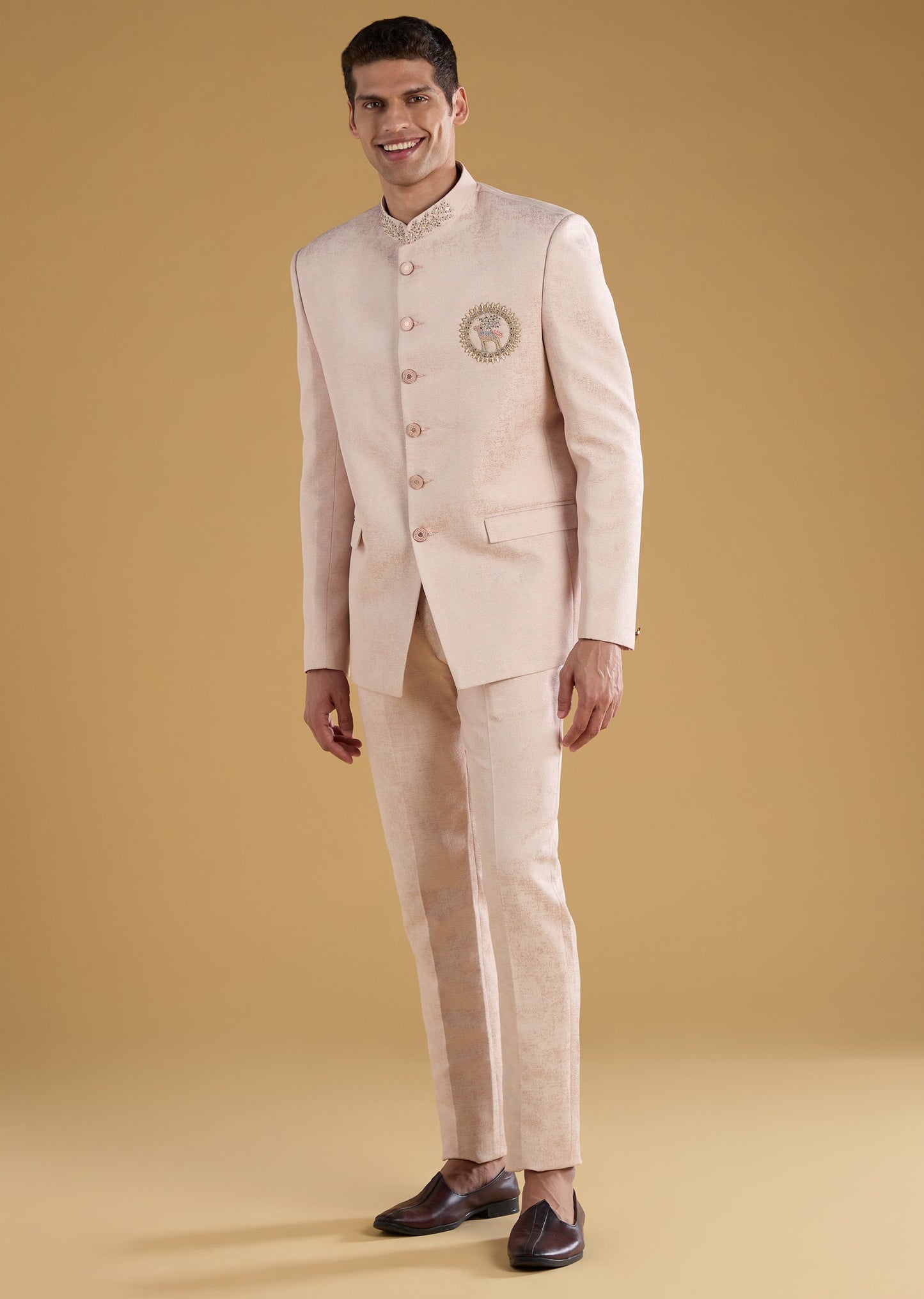 Pink Button Front Jodhpuri and Pant Set