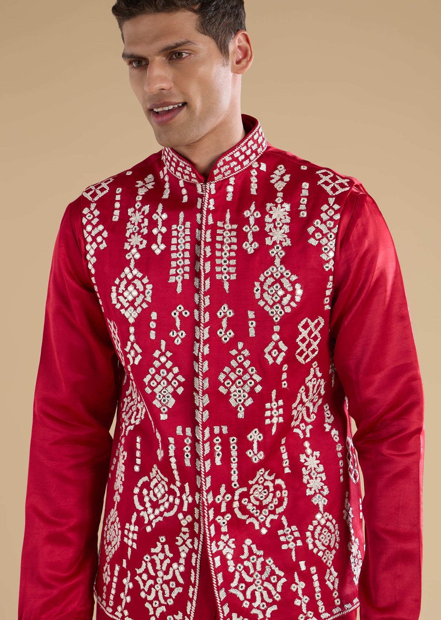 Pink Embroidered Silk Kurta Jacket Set
