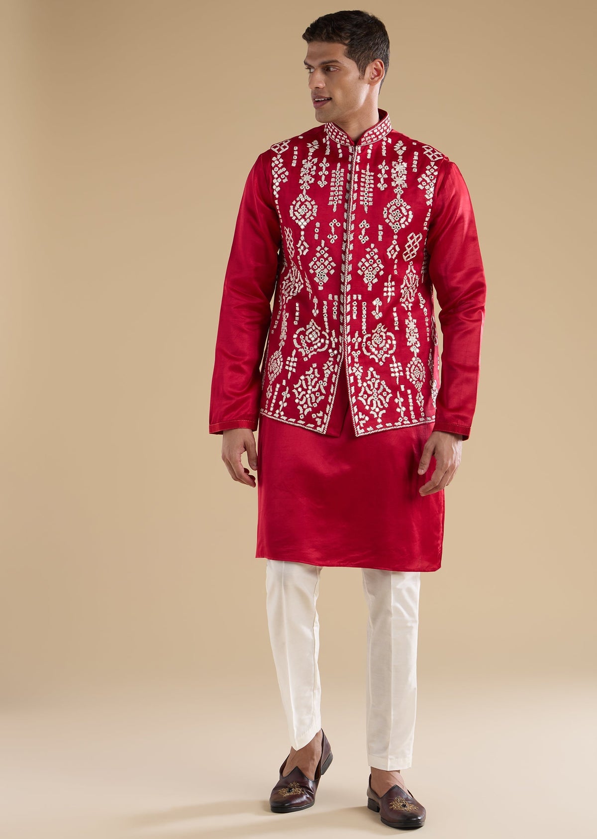 Pink Embroidered Silk Kurta Jacket Set