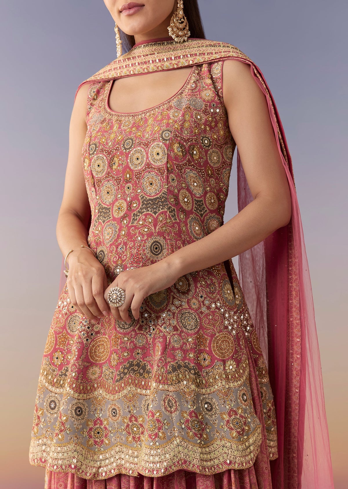 Pink Floral Printed Palazzo Set With Dupatta