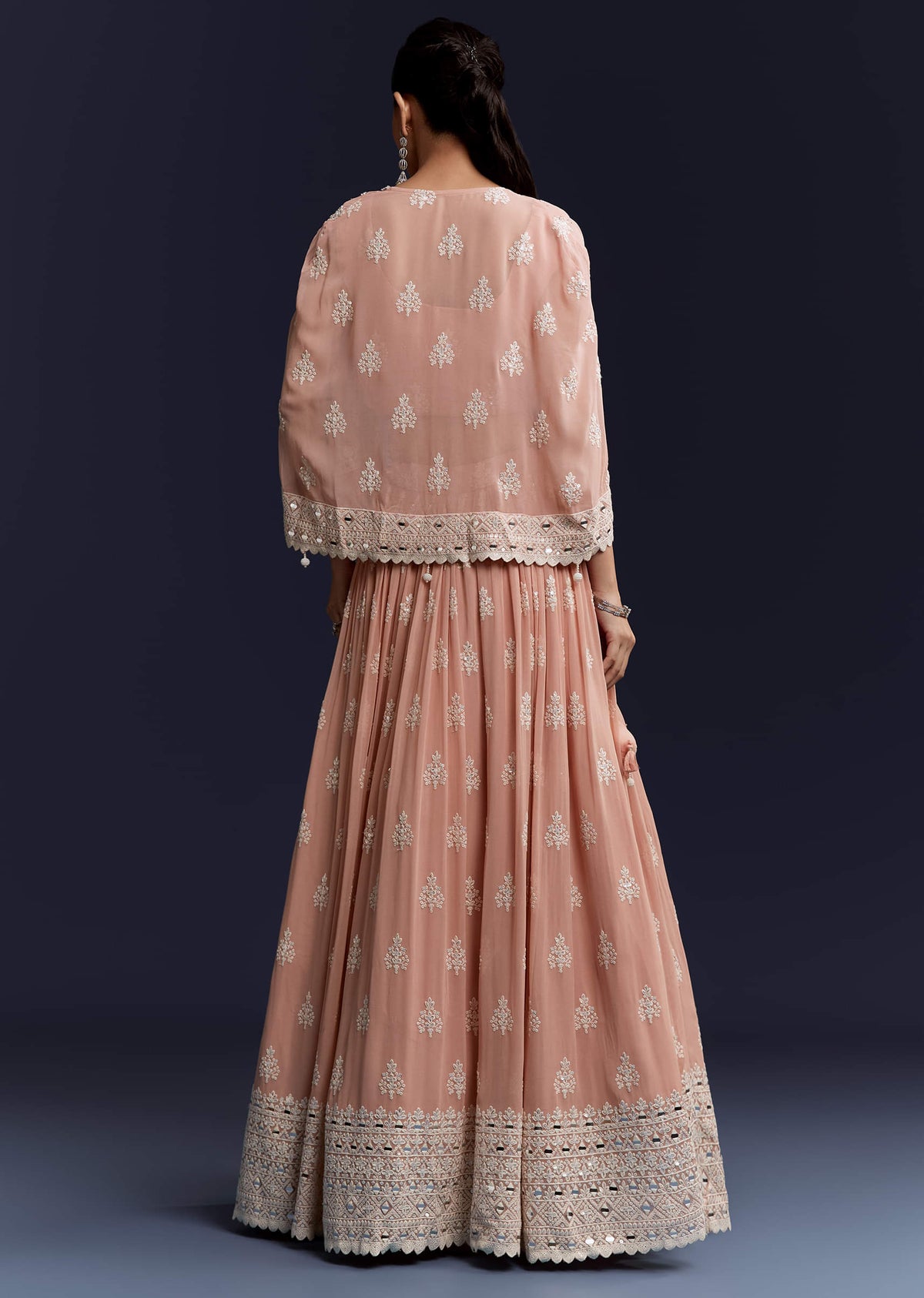 Pink Georgette Bridesmaid Lehenga With Sequins And Thread Embroidery
