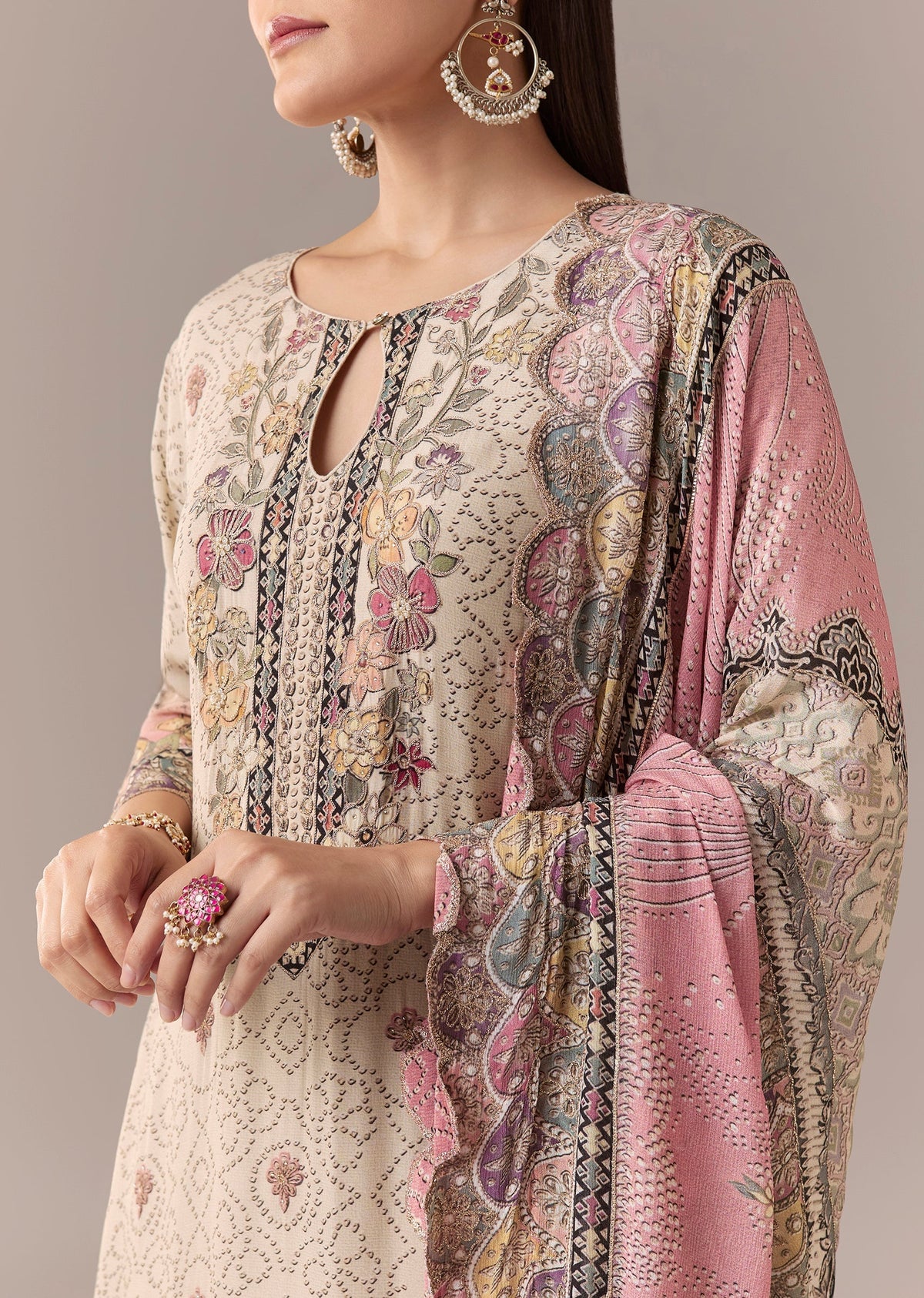 Pink Ombre Printed Kurta Set With Pant And Dupatta