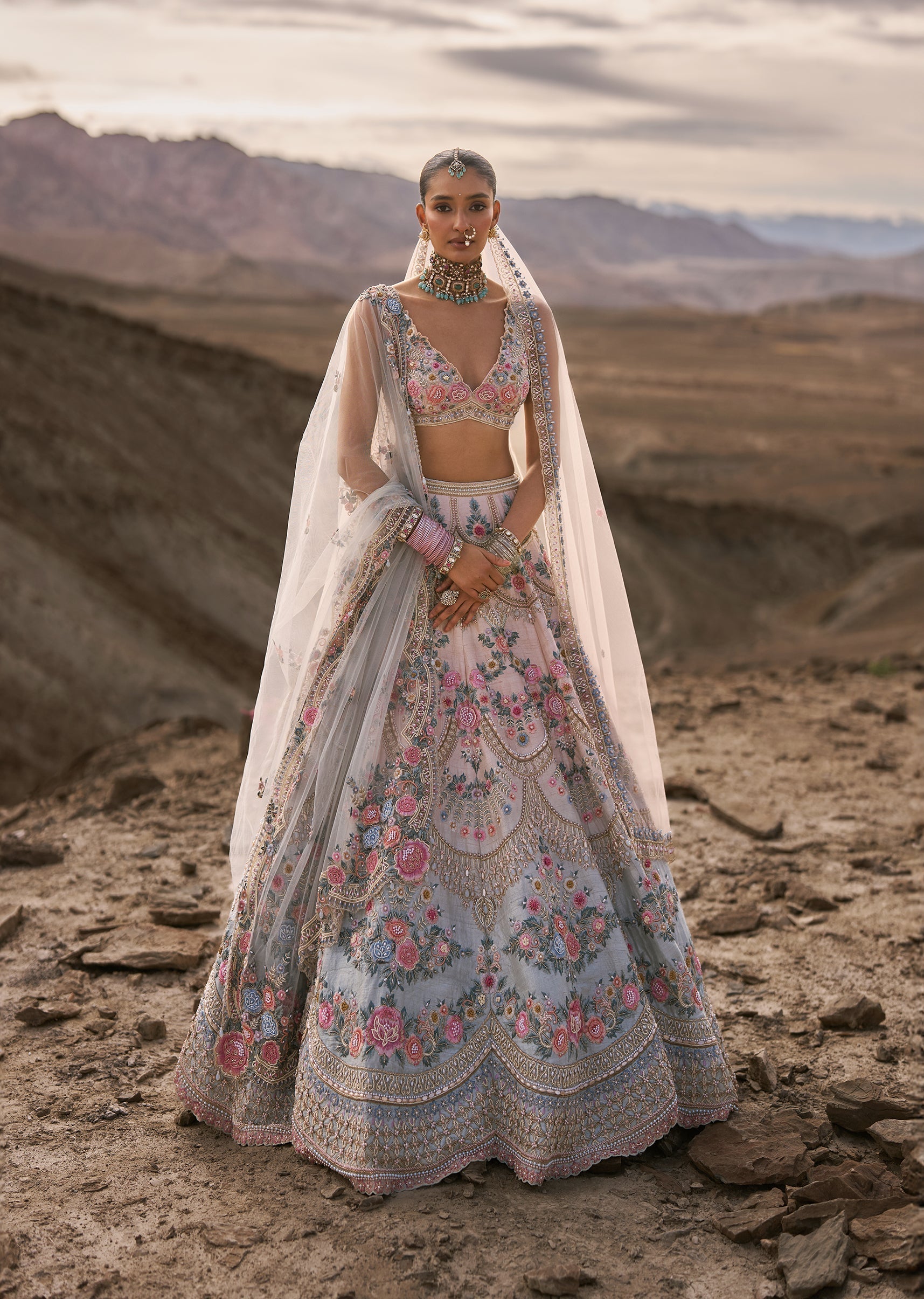 Pink Ombre Raw Silk Bridal Lehenga With Stone Work