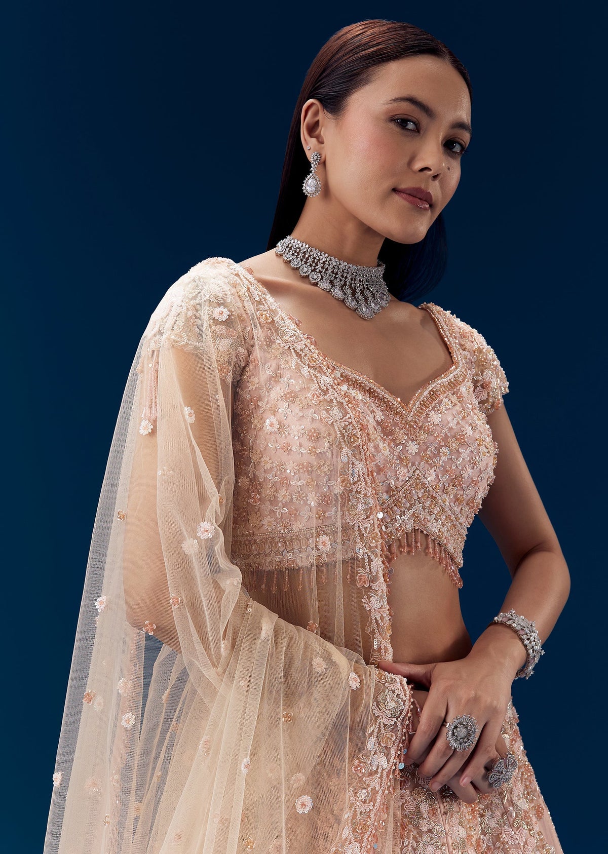 Pink Thread Embroidered Bridal Lehenga Set