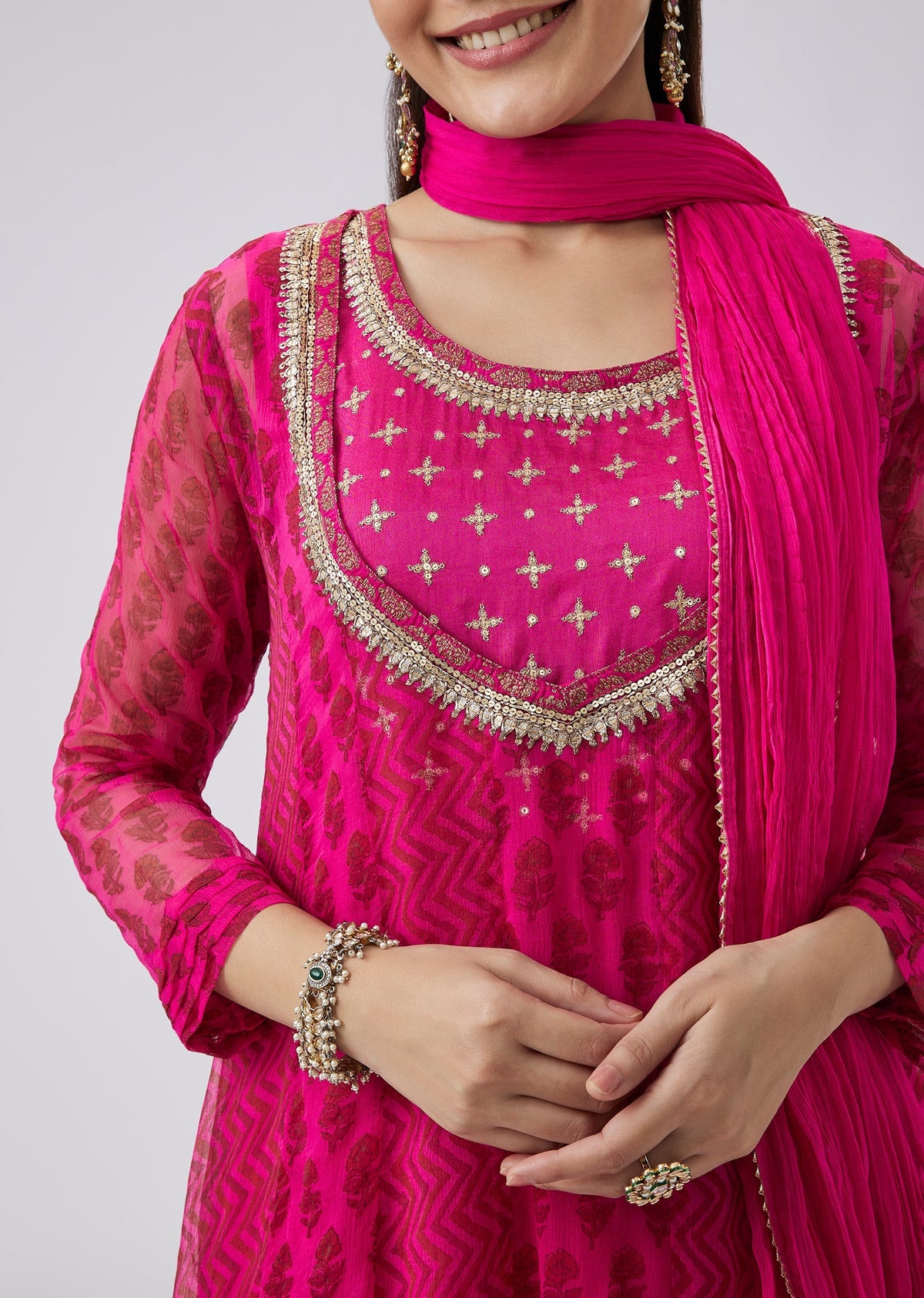Pink Zardosi And Mirror Embroidered Anarkali With Palazzo