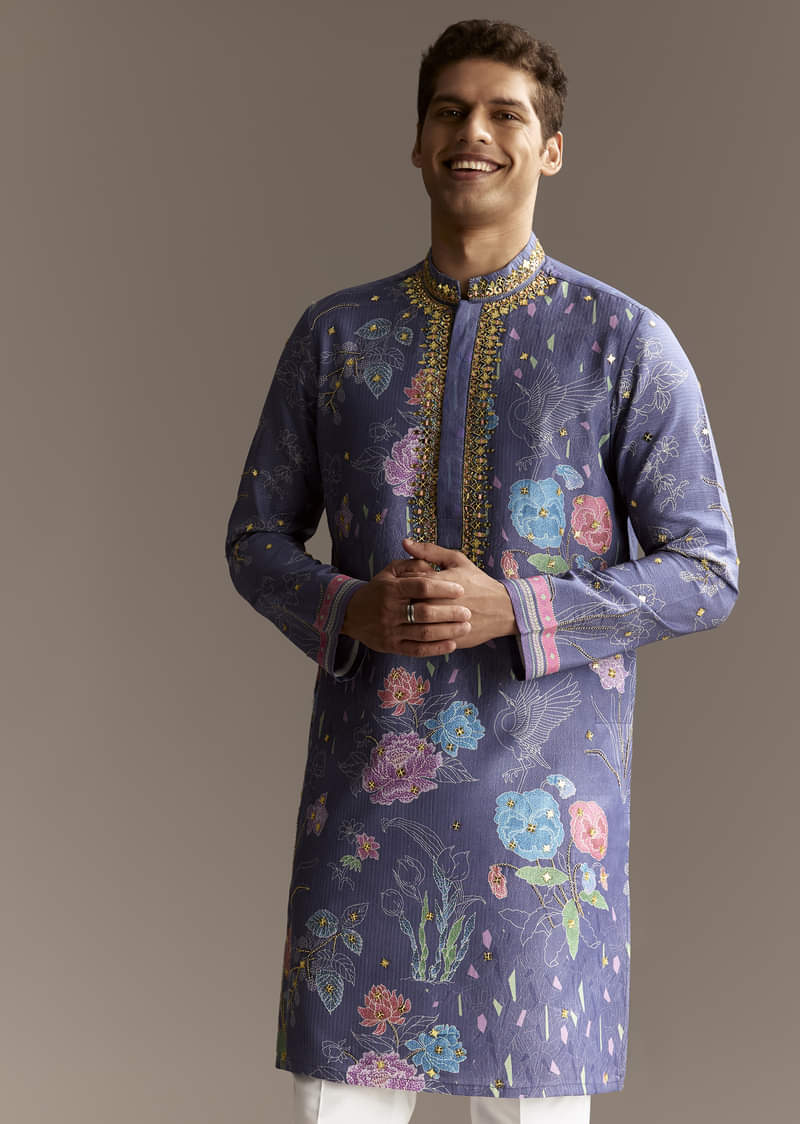 Purple Viscose Kurta Set