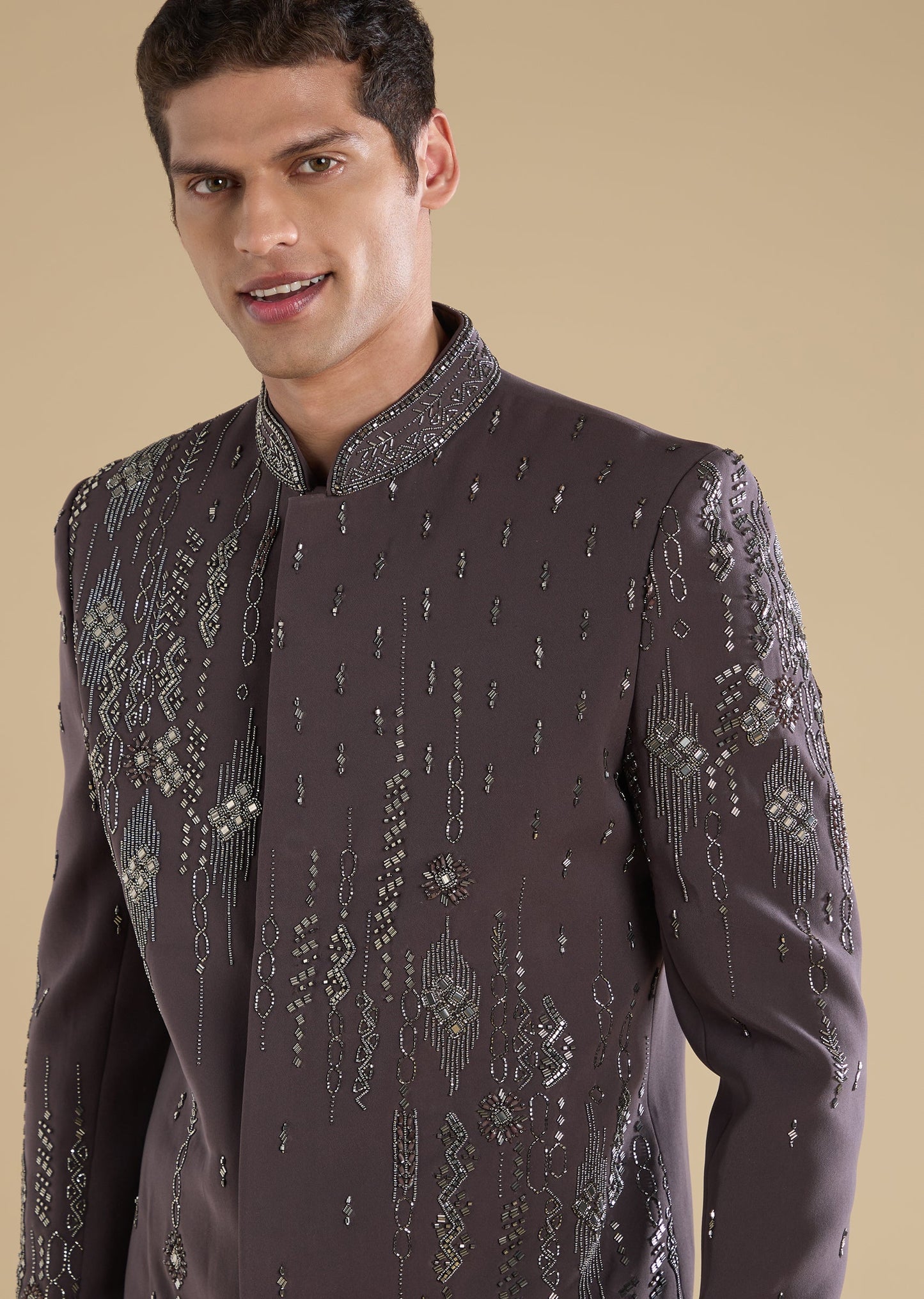 Purple Embellished IndoWestern Set With Pants
