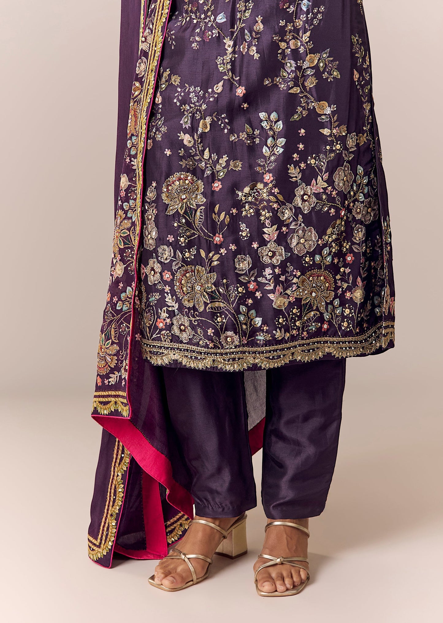 Purple Floral Printed Kurta Pant Set With Dupatta
