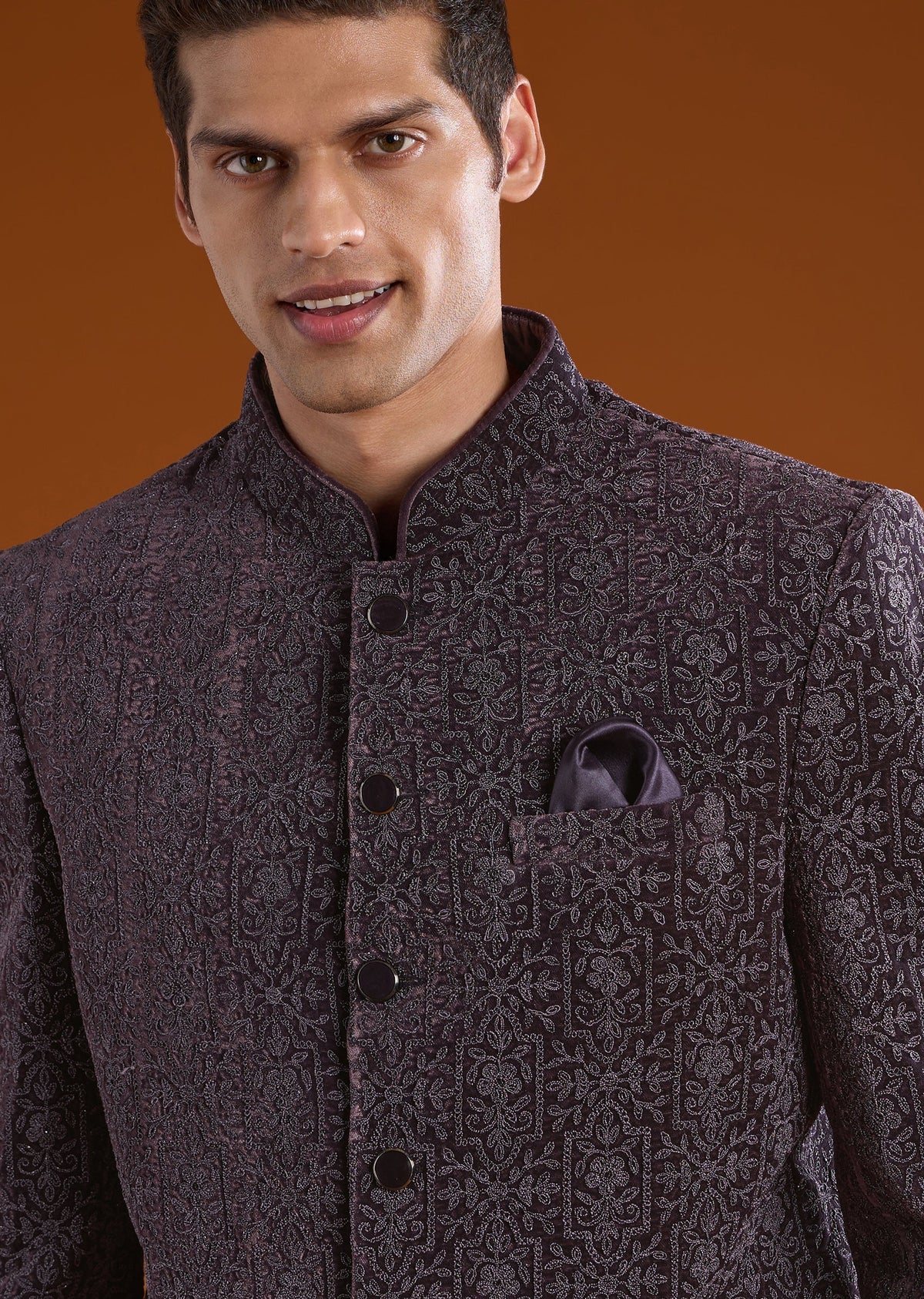 Purple Velvet Jodhpuri and Pant Set