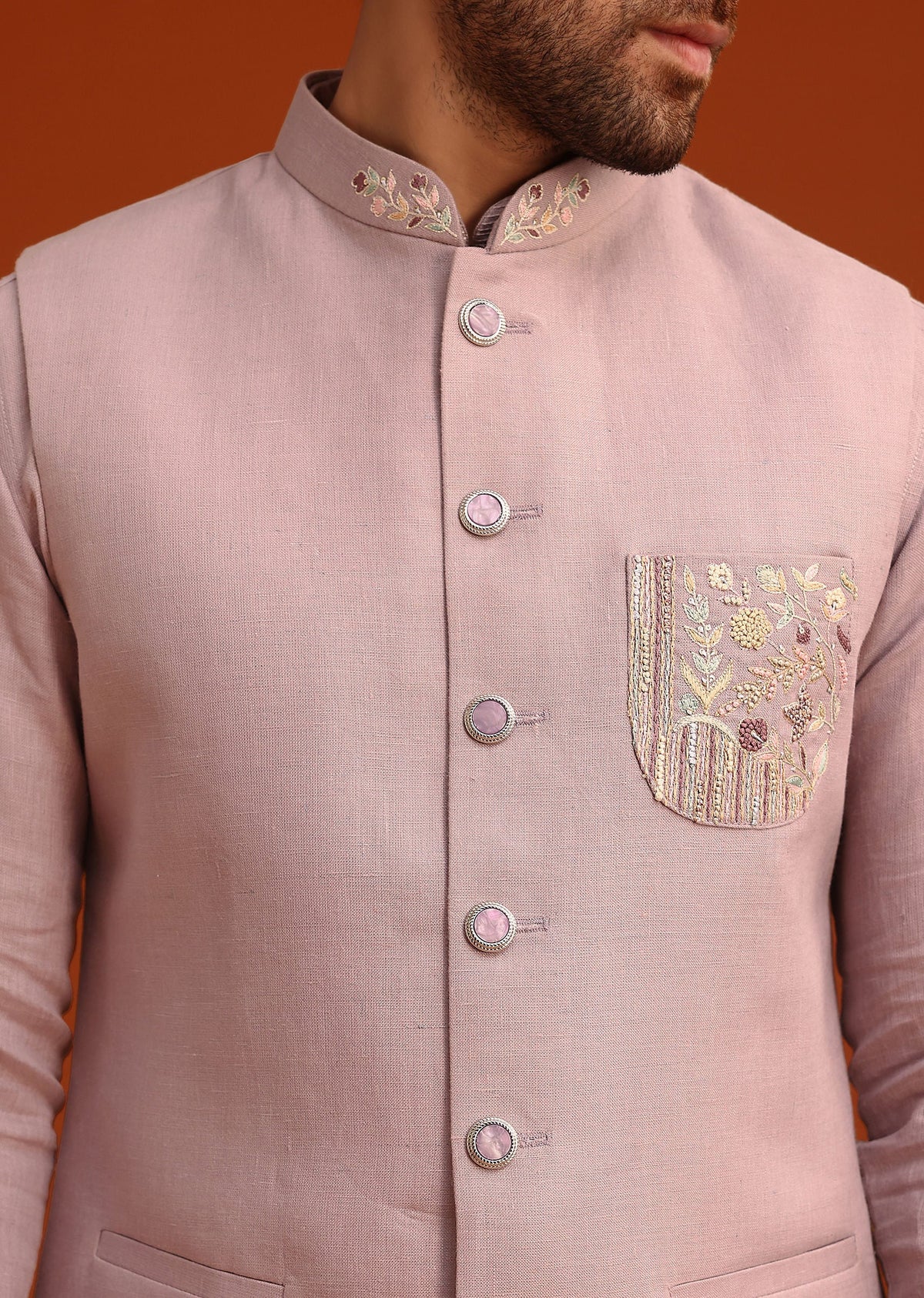 Purple Hand Embroidered Jacket And Kurta Set
