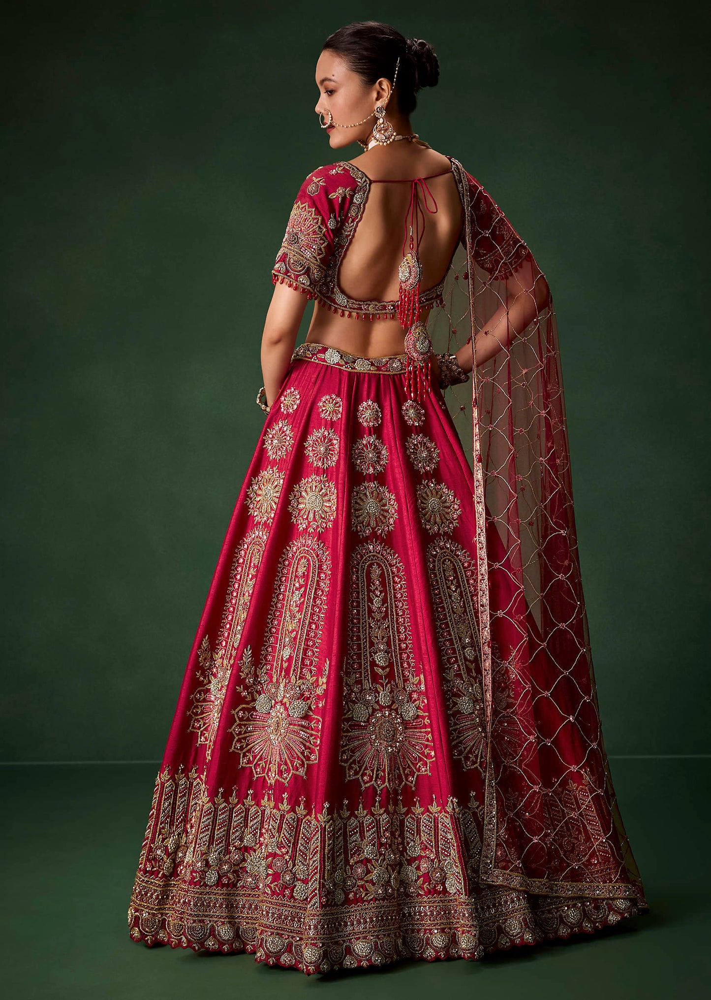 Red Bridal Silk Lehenga Set with Dupattas